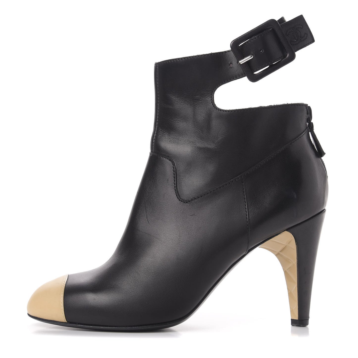 Lambskin Cap Toe Short Boots 39 Black Beige