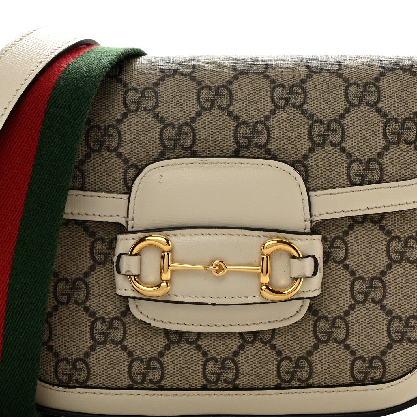 GG Supreme Monogram Web Mini Horsebit 1955 Shoulder Bag Beige Mystic White