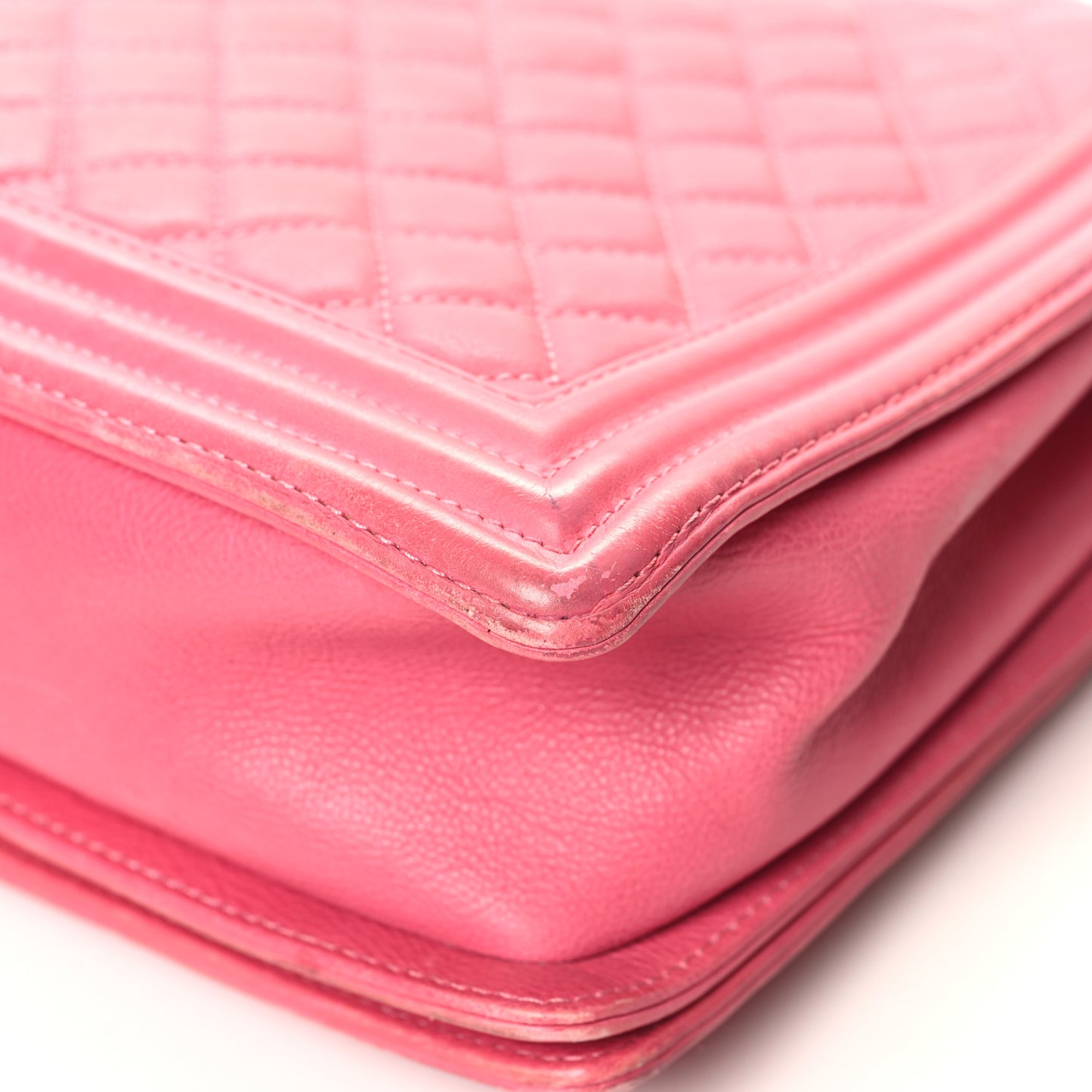 Calfskin Quilted Large Boy Flap Pink