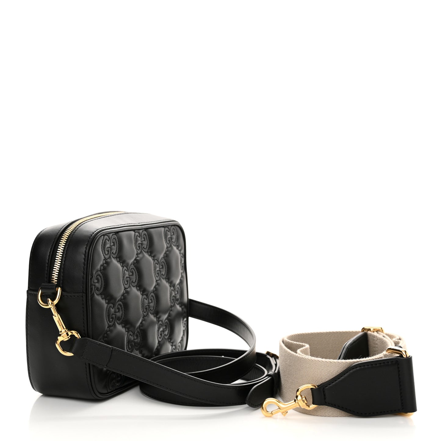 Calfskin GG Matelasse Shoulder Bag Black Natural