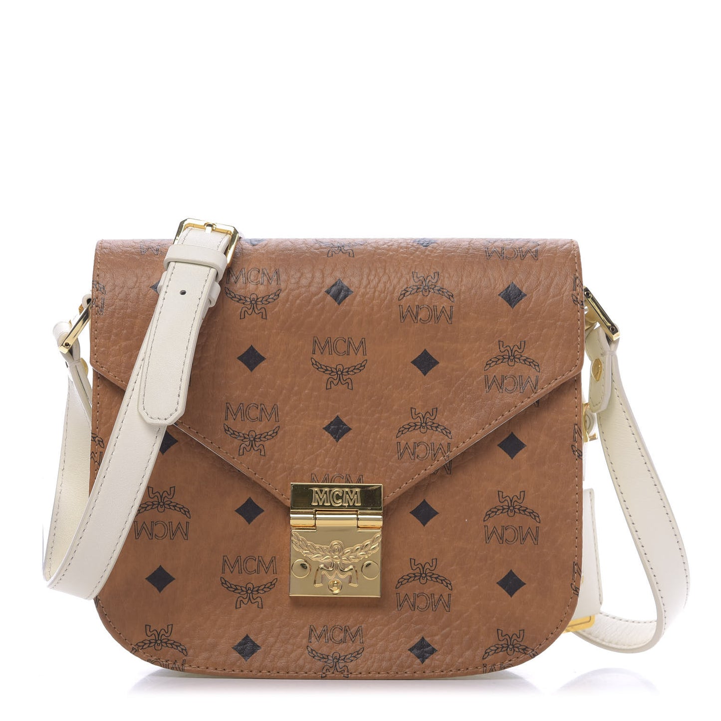 Visetos Calfskin Small Patricia Crossbody Bag Cognac White