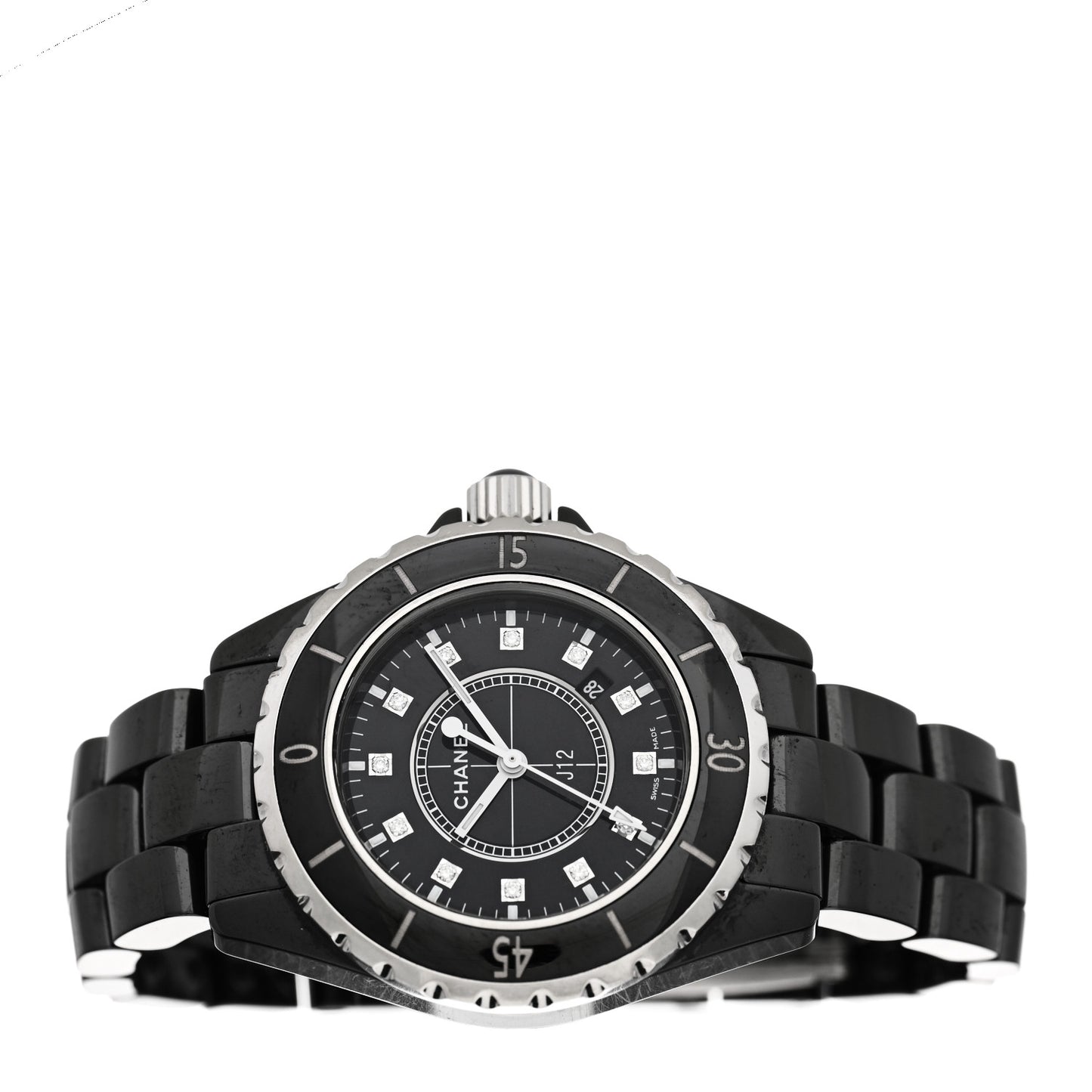 Stainless Steel Ceramic Diamond 33mm J12 Quartz Watch Black