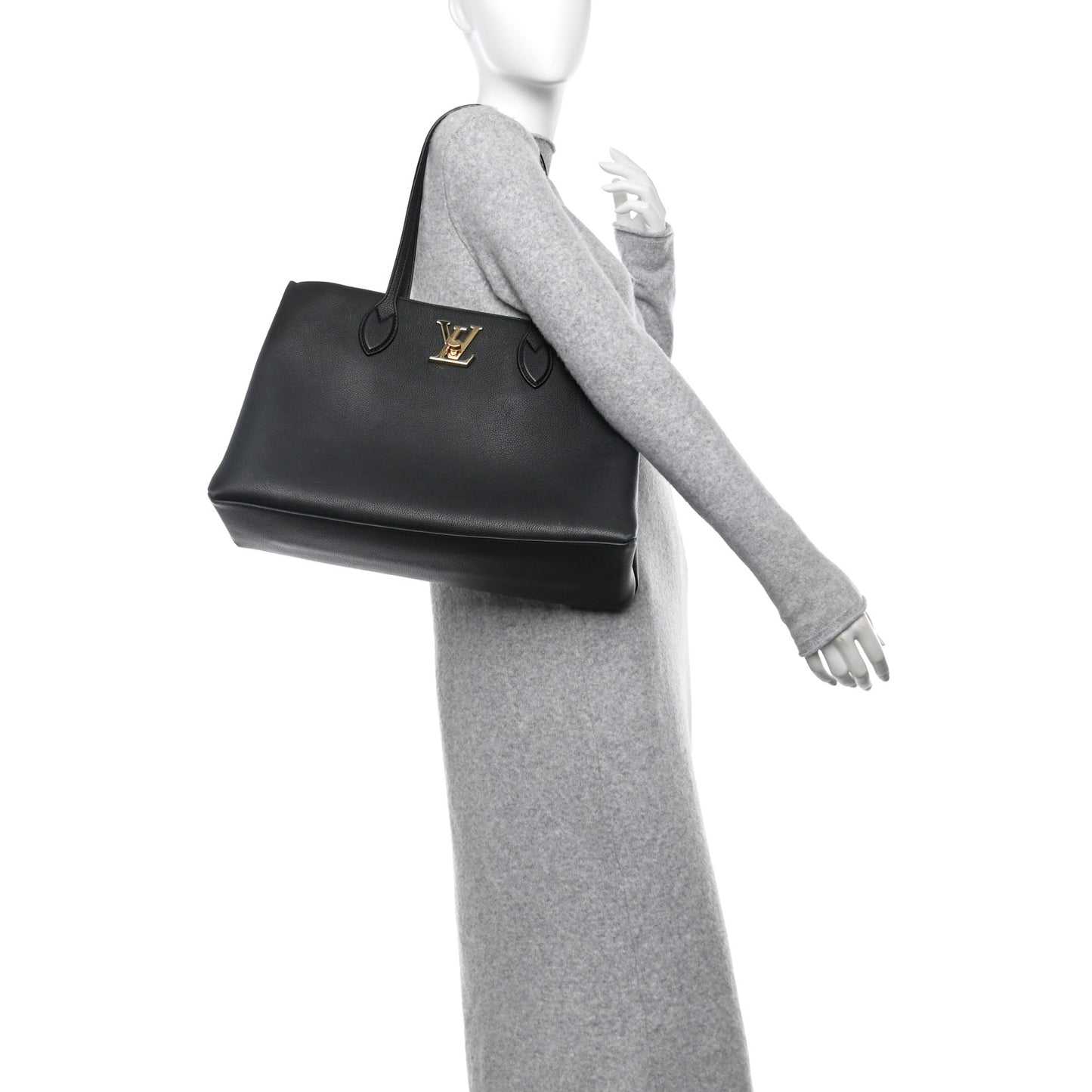 Grained Calfskin Lockme Shopper Black