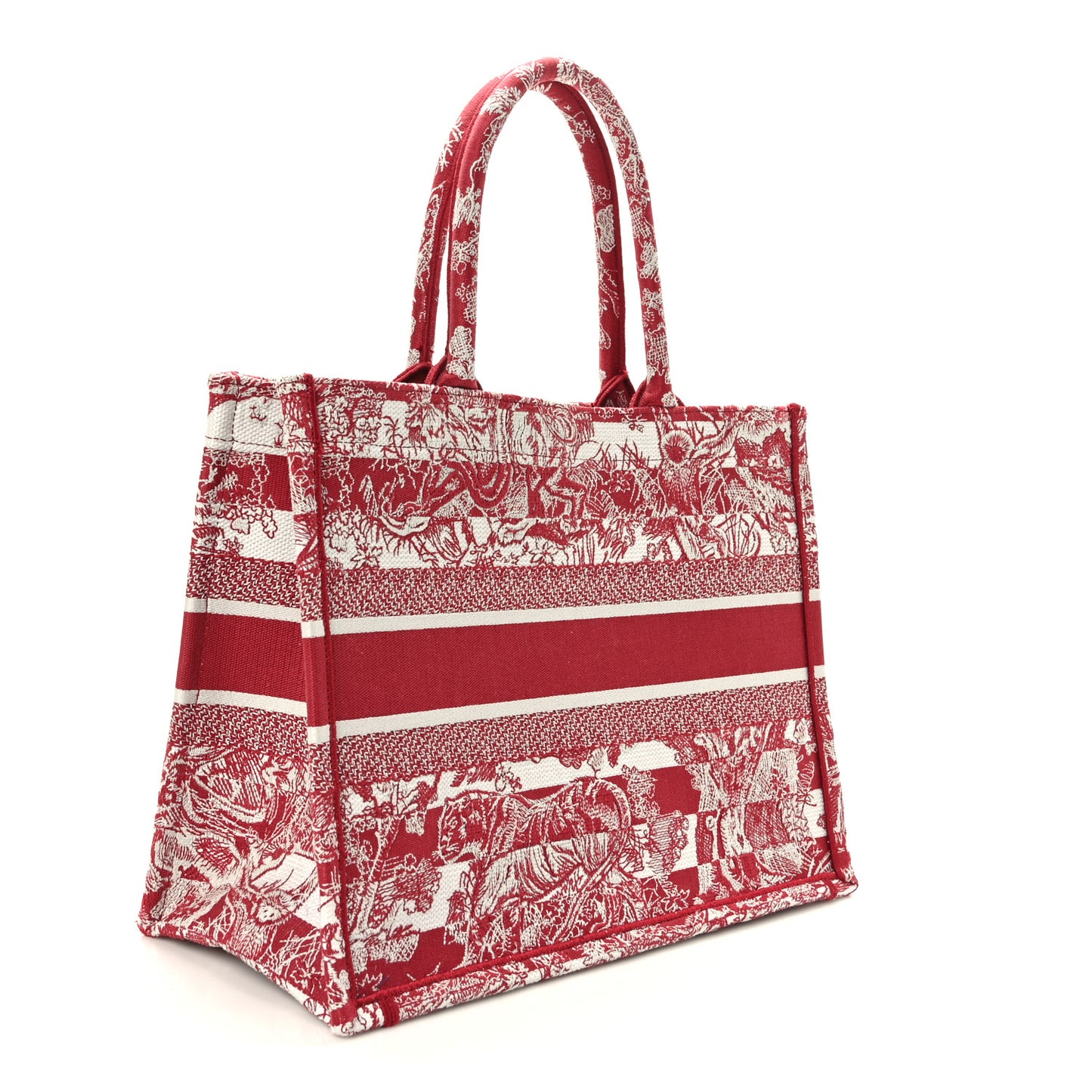 Canvas Embroidered Medium Dioriviera Toile De Jouy Book Tote Raspberry