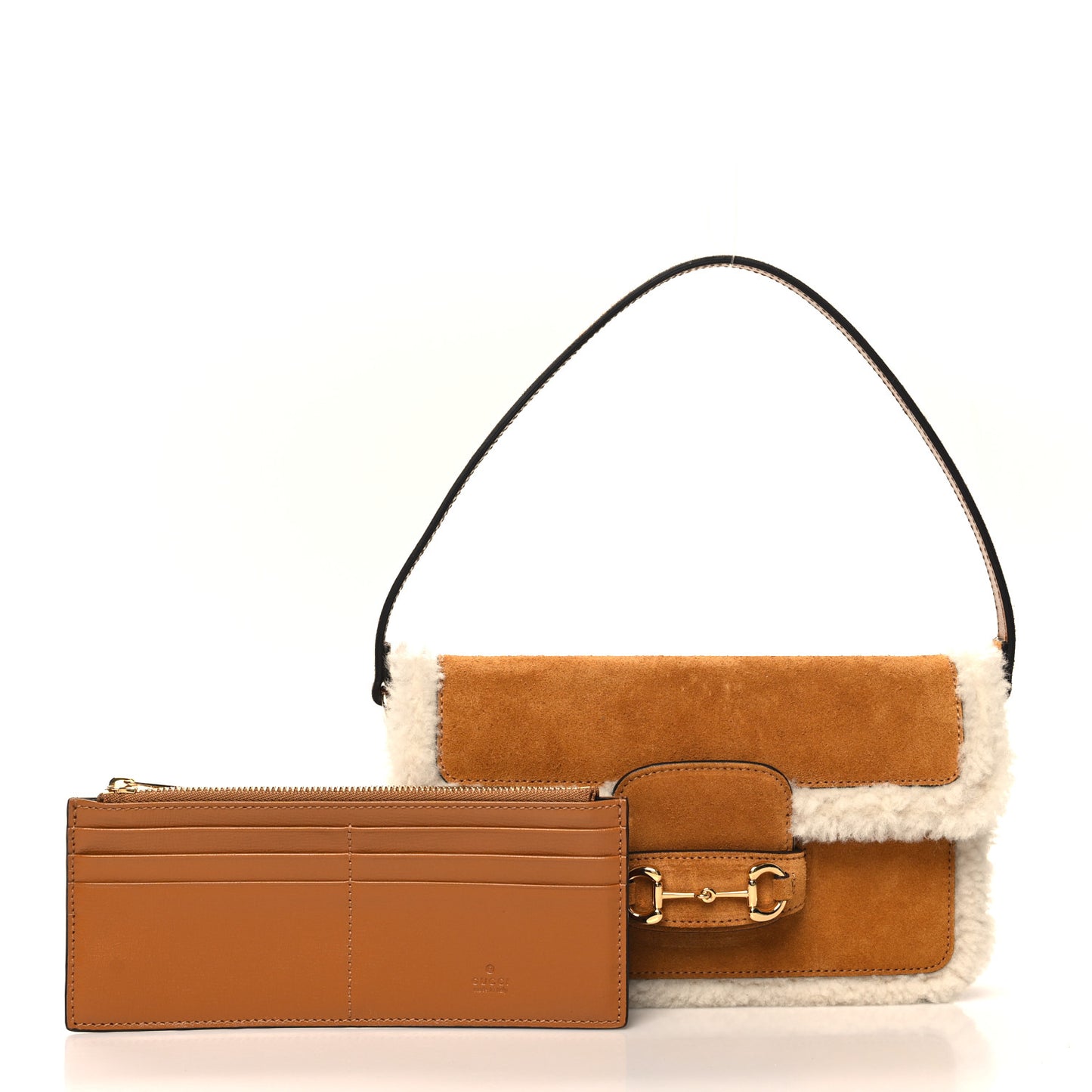Suede Shearling Horsebit Mini 1955 Shoulder Bag Honey Beige Milk