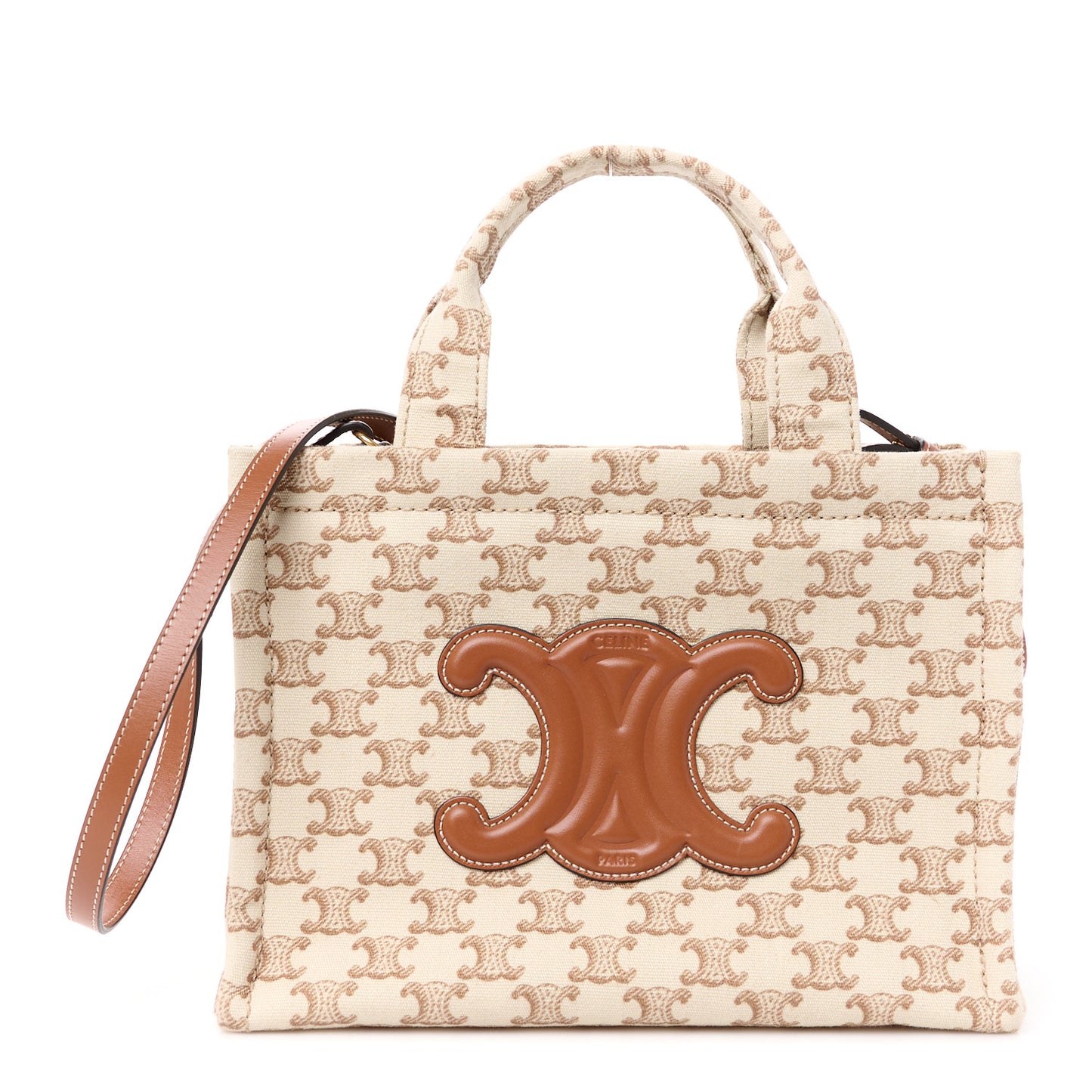 Canvas Calfskin Triomphe Print Small Cabas Thais White