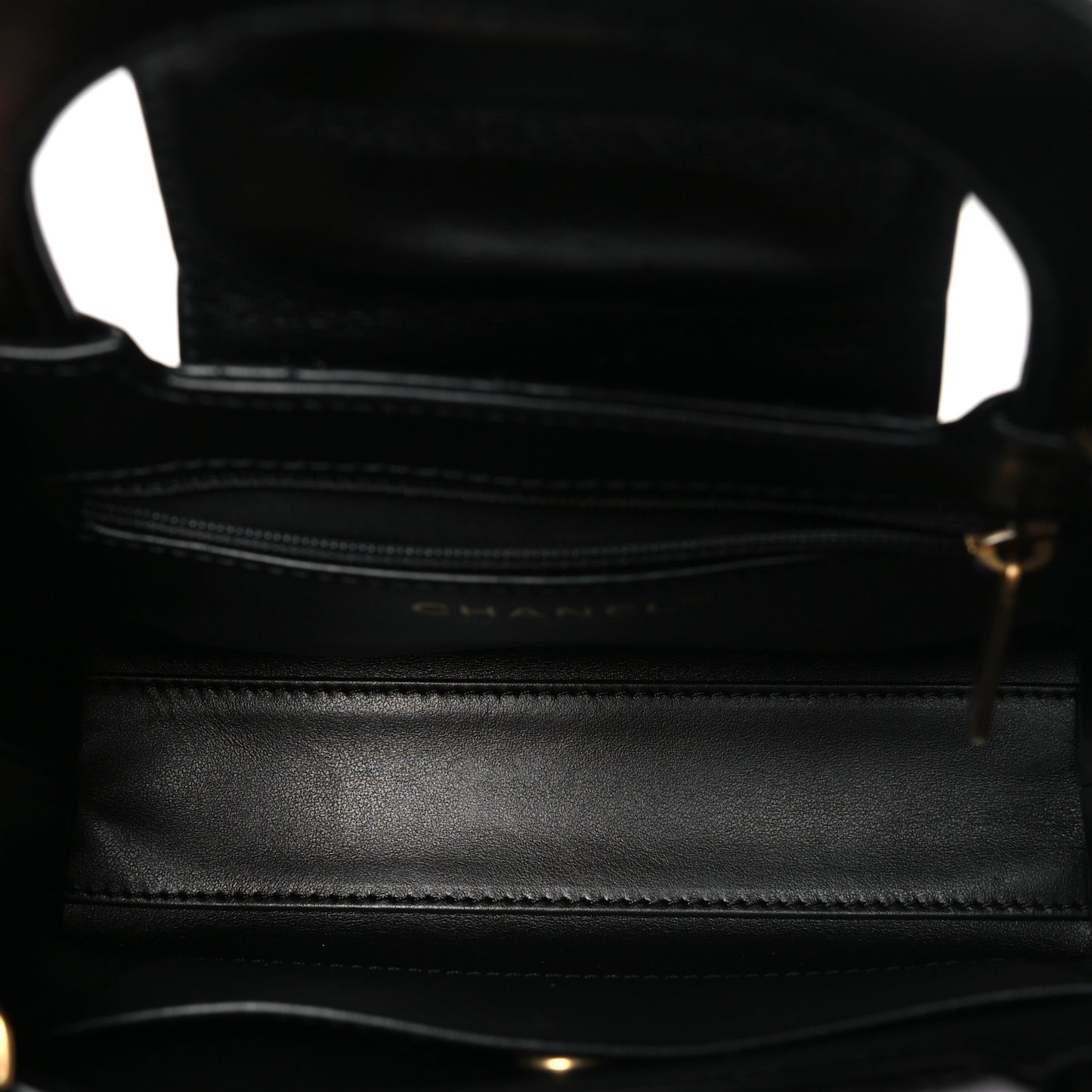 Shiny Aged Calfskin Quilted Nano Kelly Shopper Black