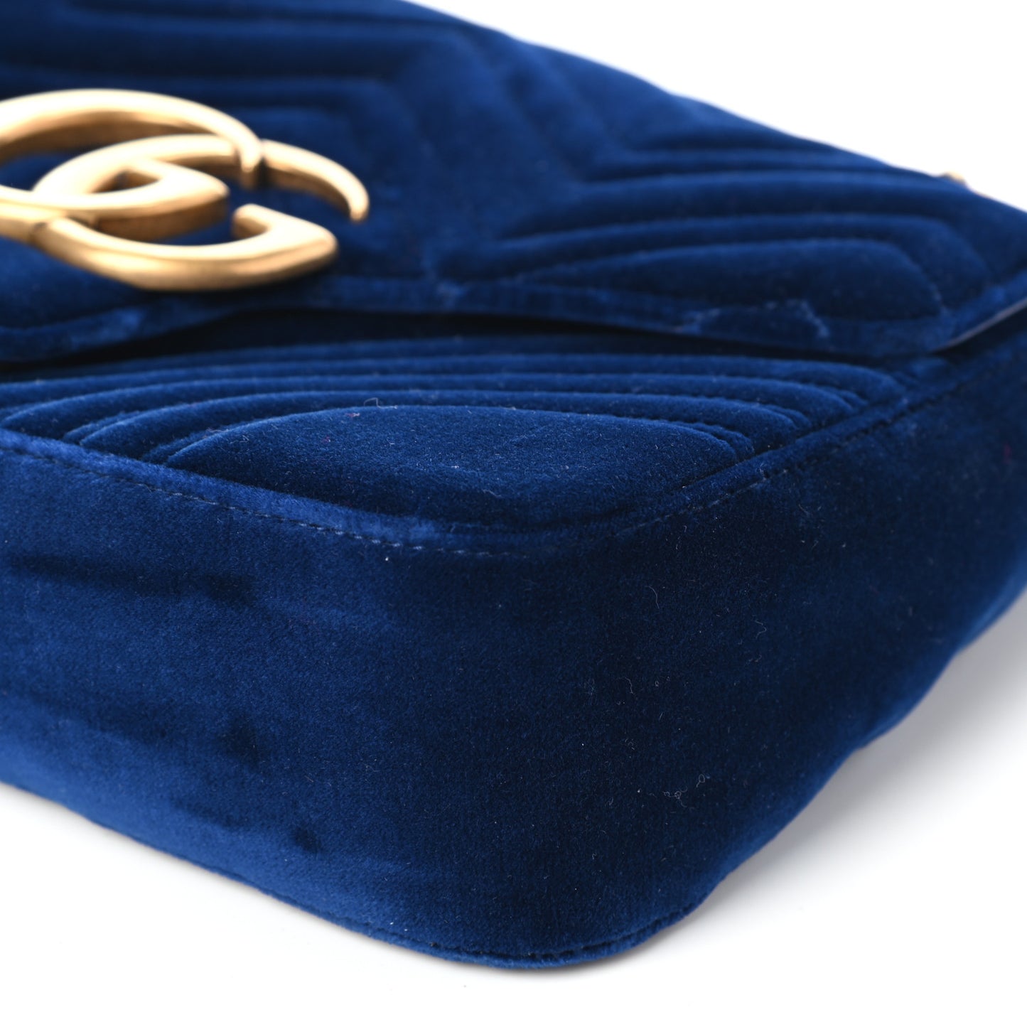 Velvet Matelasse Medium GG Marmont Shoulder Bag Cobalt Blue