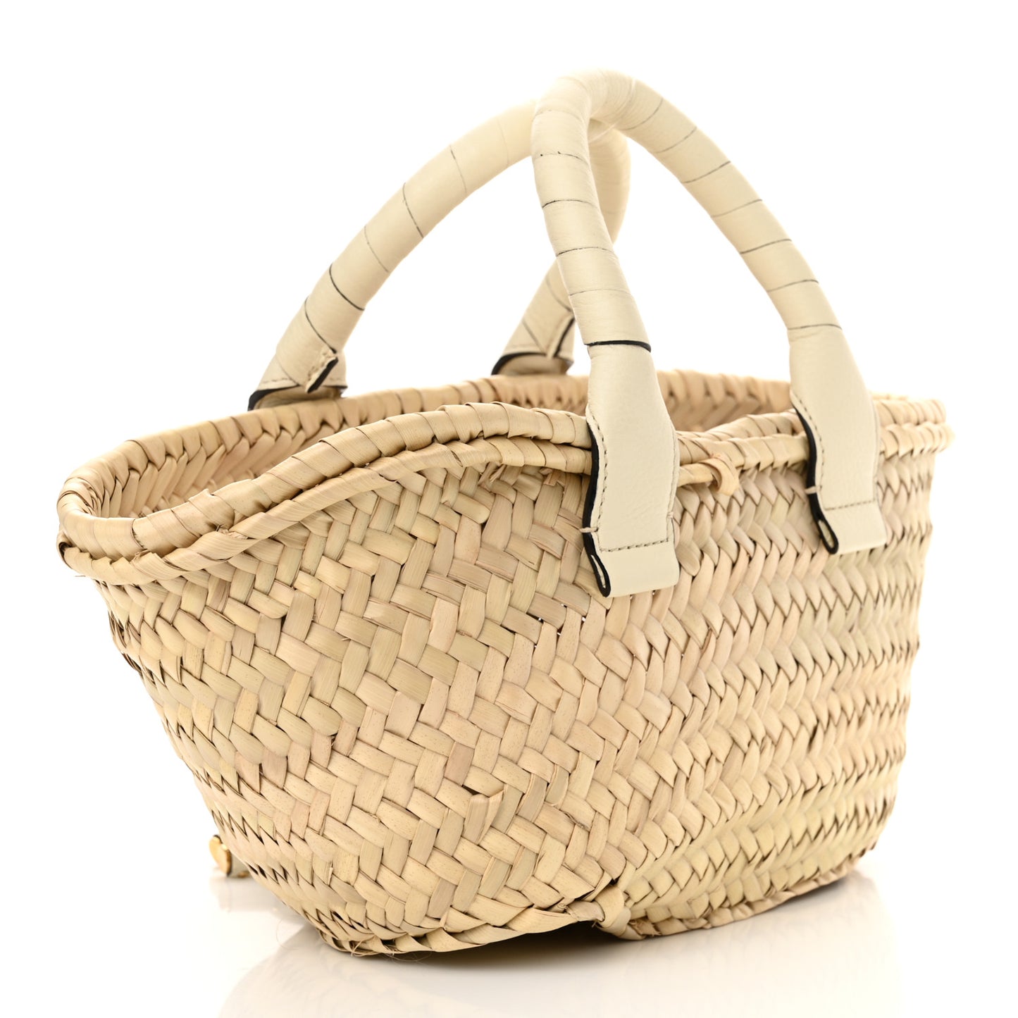 Raffia Small Grain Calfskin Mini Marcie Basket White