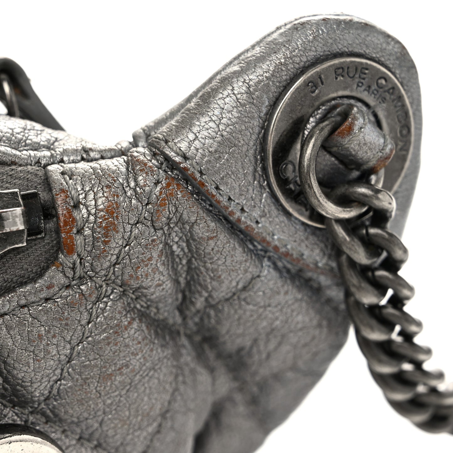 Metallic Calfskin Quilted Banane Waist Bag Fanny Pack Dark Silver