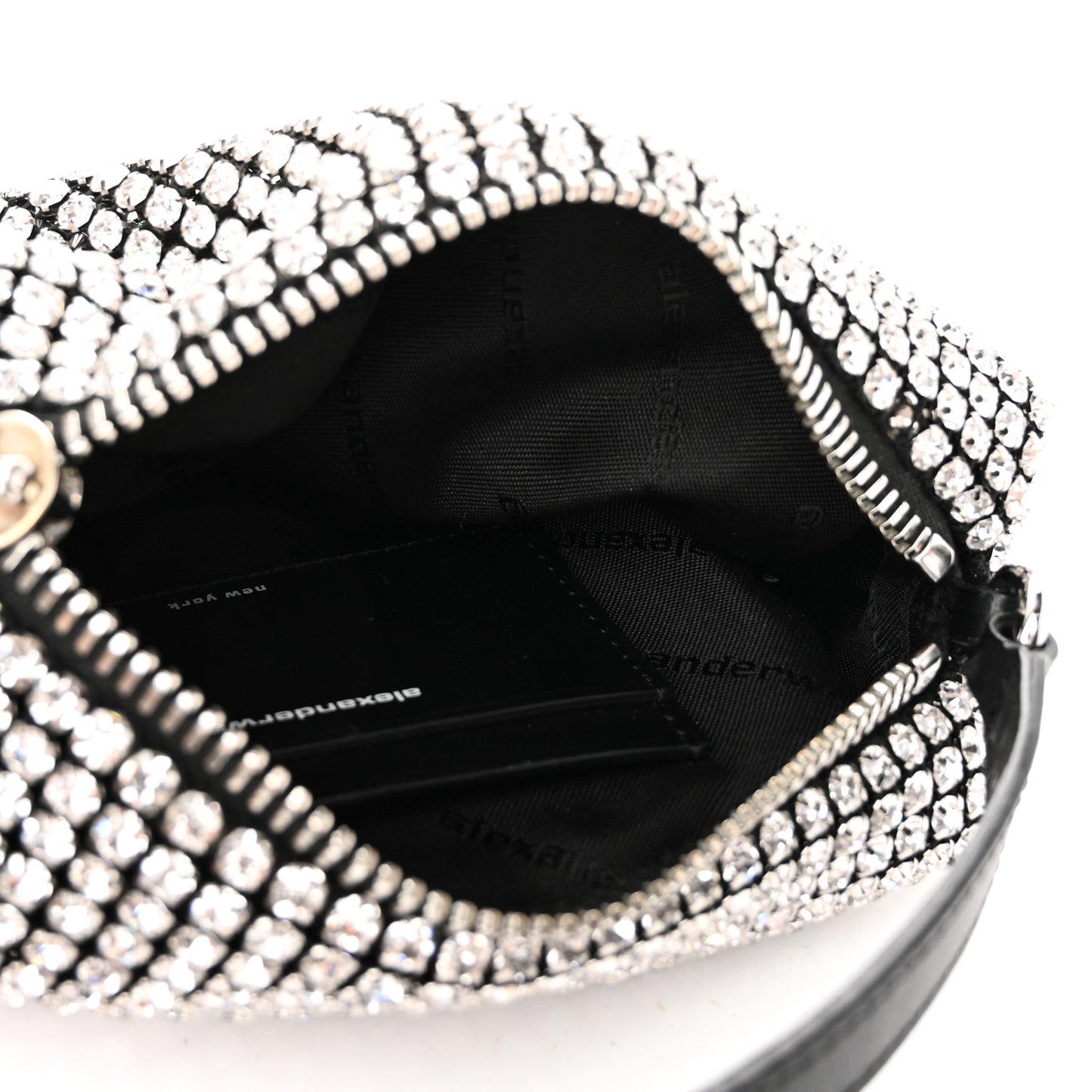 Mesh Crystal Rhinestone Mini Heiress Pouch Black Silver