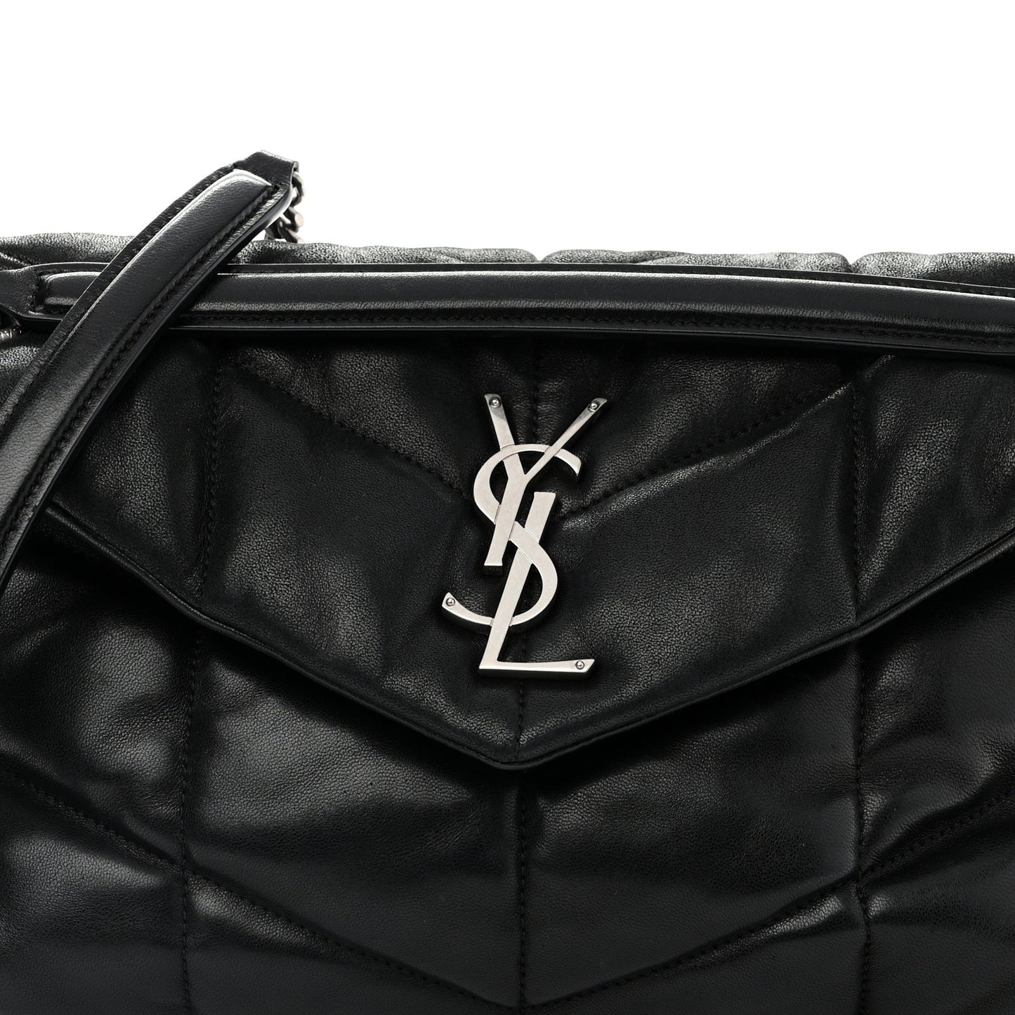 Lambskin Quilted Small Loulou Puffer Monogram Chain Satchel Black