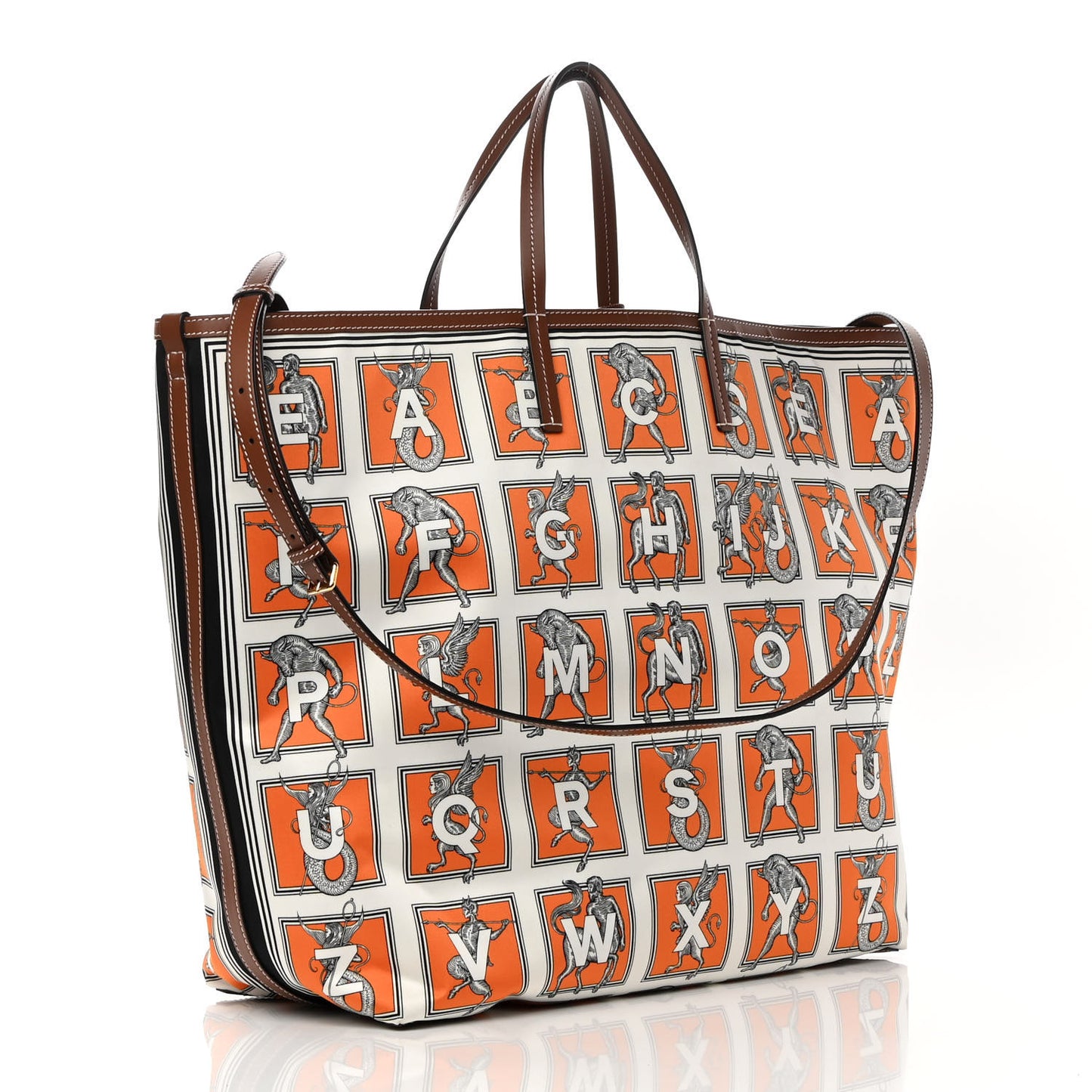 Satin Mythical Alphabet Print Bag Orange White