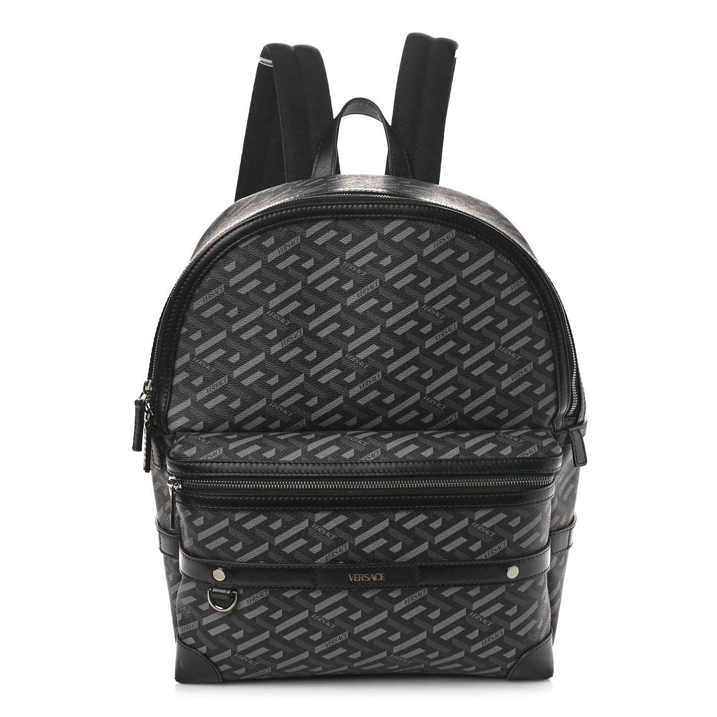 Coated Canvas Calfskin La Greca Signature Backpack Black Grey
