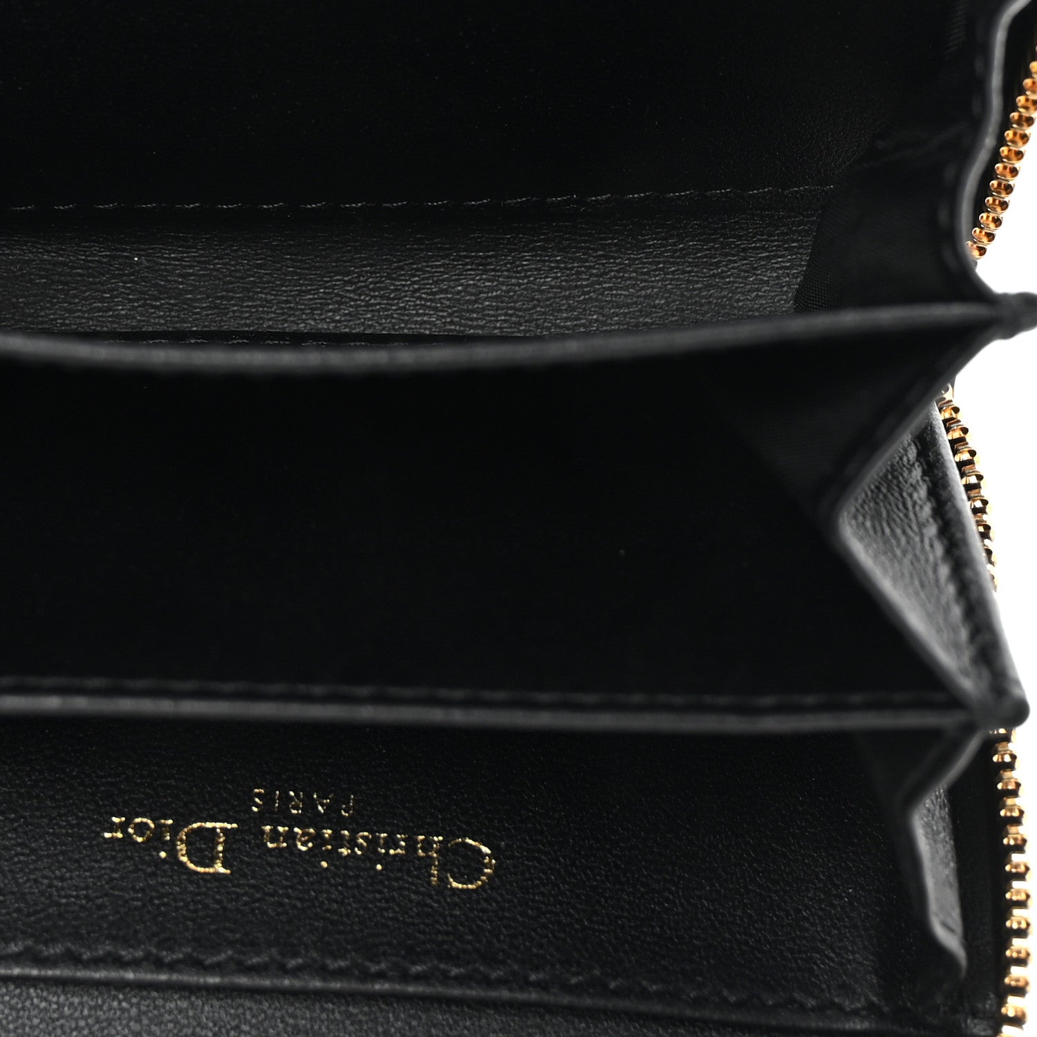 Christian Dior Grained Calfskin Supple Cannage Caro Compact Zip Card Wallet Black 5 of 7