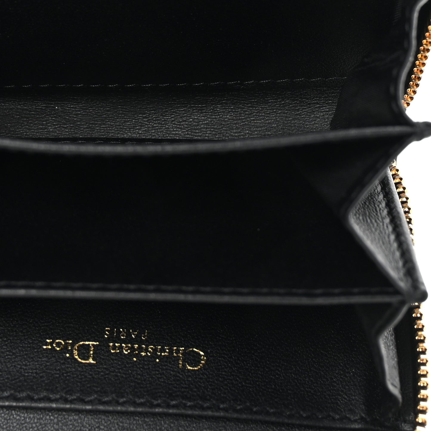 Grained Calfskin Supple Cannage Caro Compact Zip Card Wallet Black