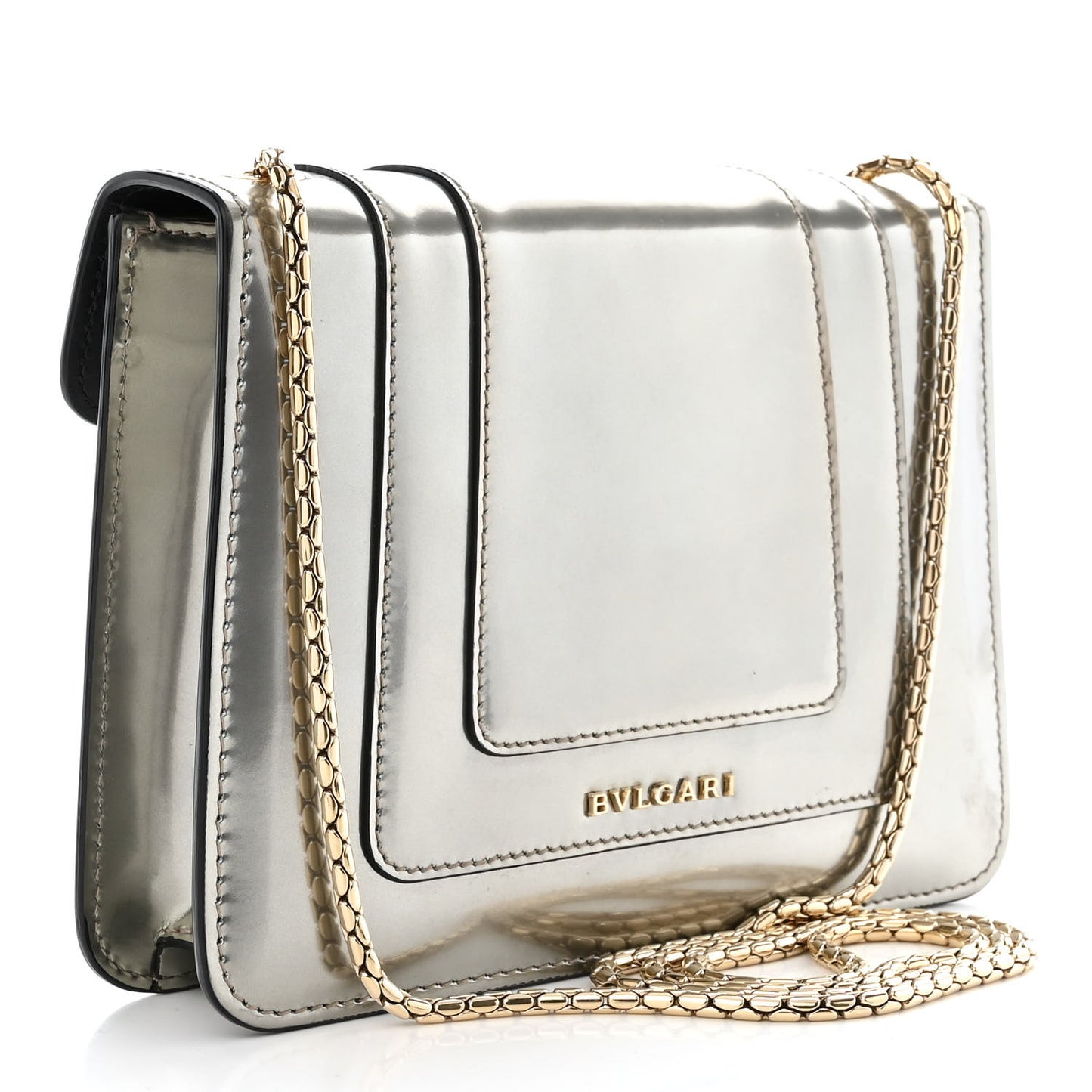 Metallic Calfskin Small Serpenti Forever Snake Strap Crossbody Bag Silver