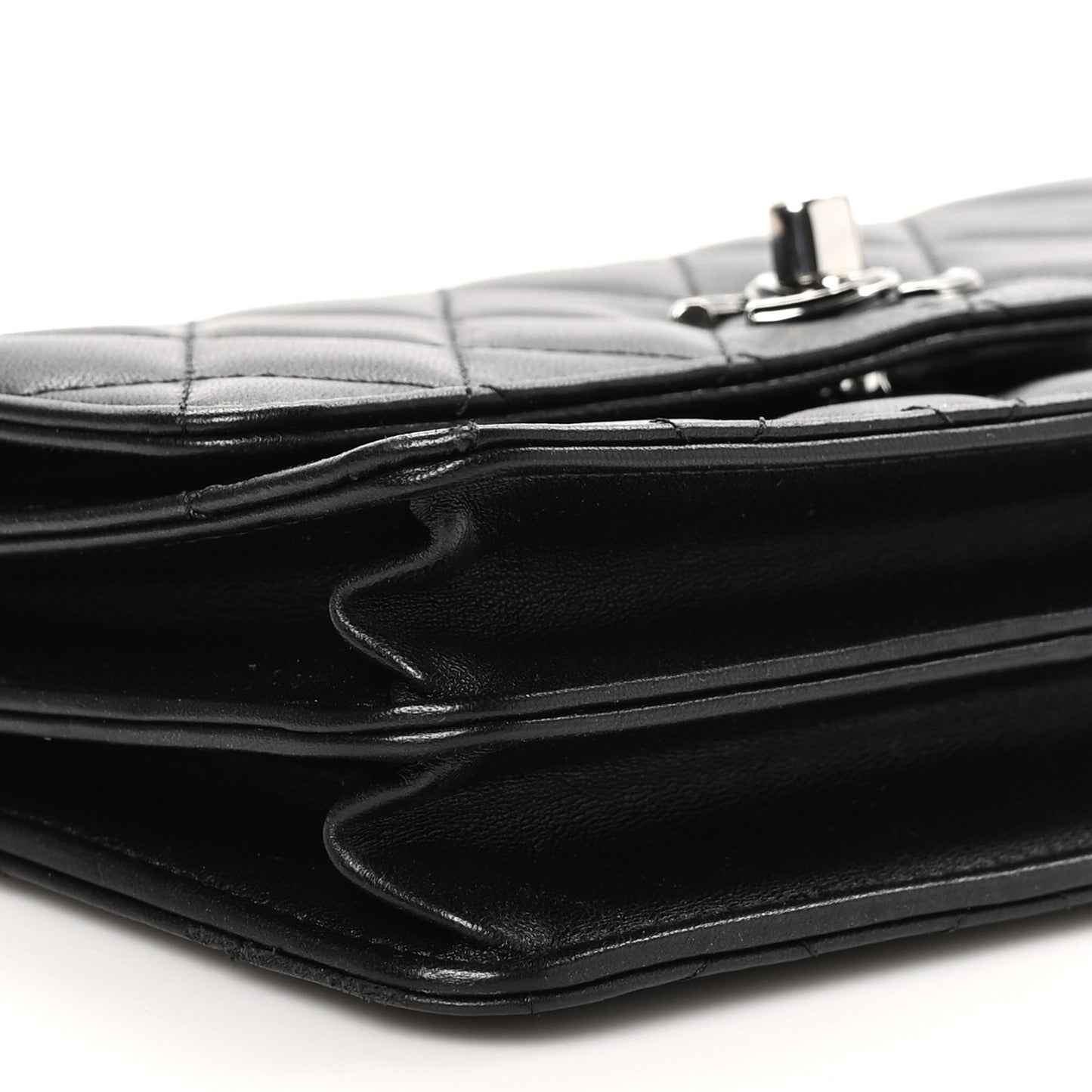 Lambskin Quilted Metal Top Handle Crossbody Flap Black