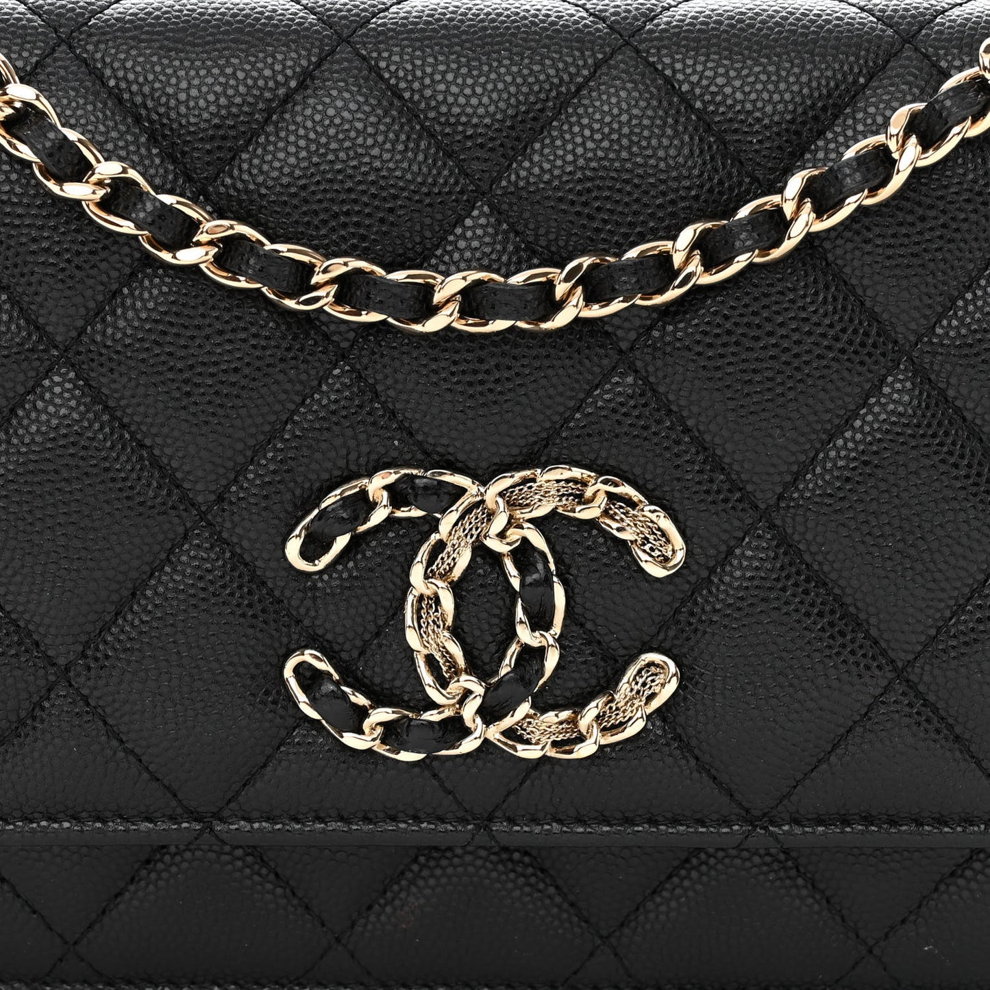 Caviar Quilted French New Wave Chain CC Wallet On Chain WOC Black