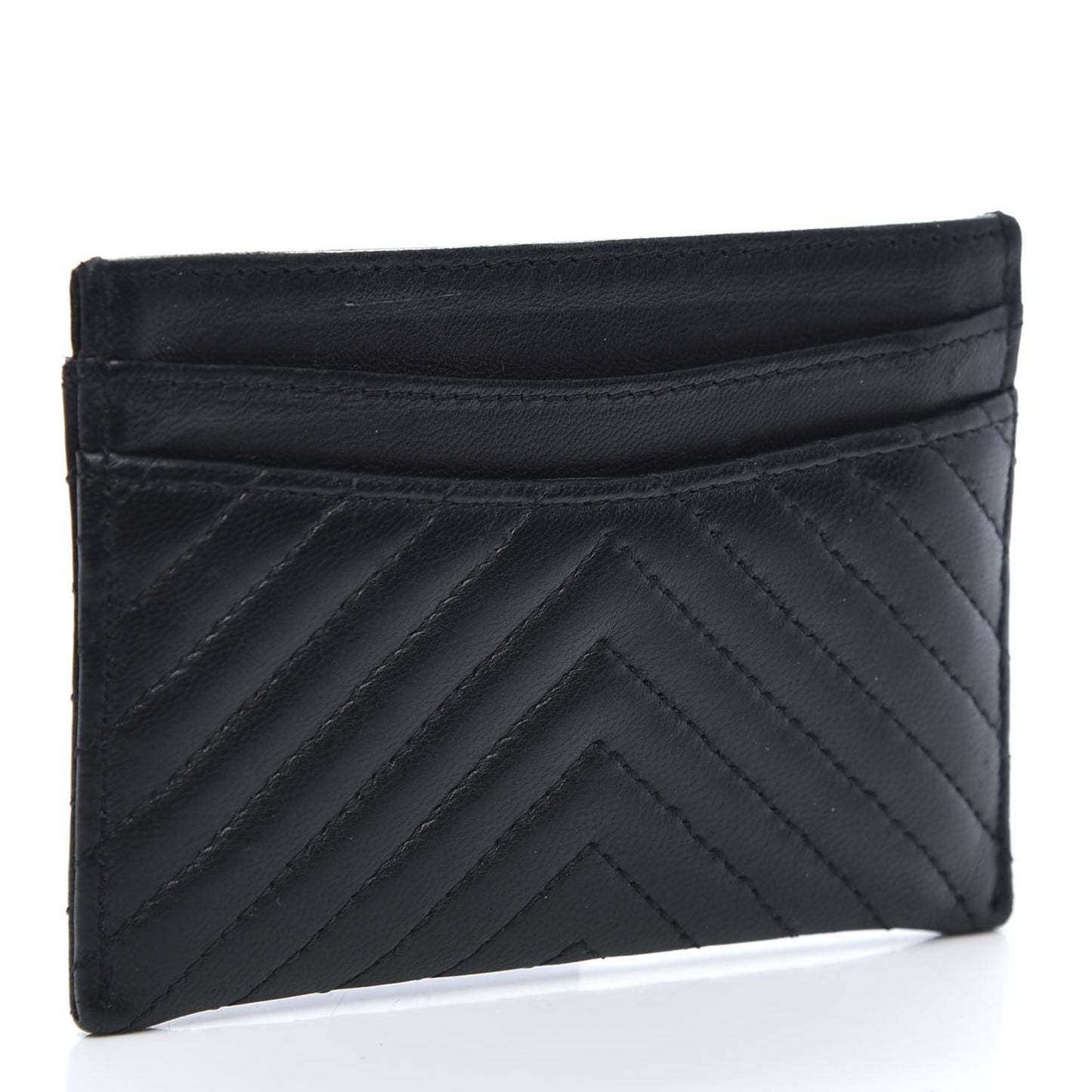 Lambskin Chevron Quilted Card Holder So Black