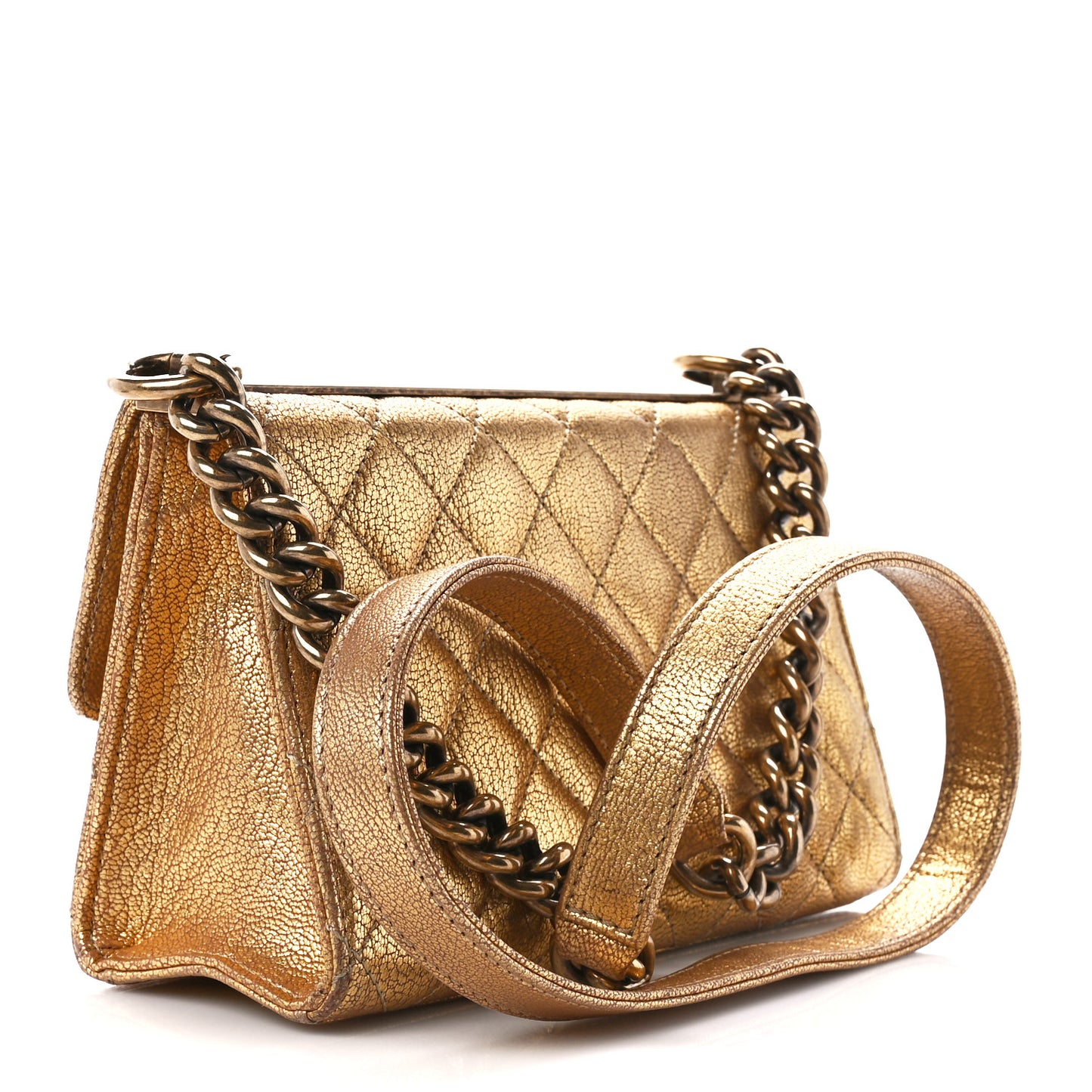 Metallic Goatskin Quilted Rita Flap Gold