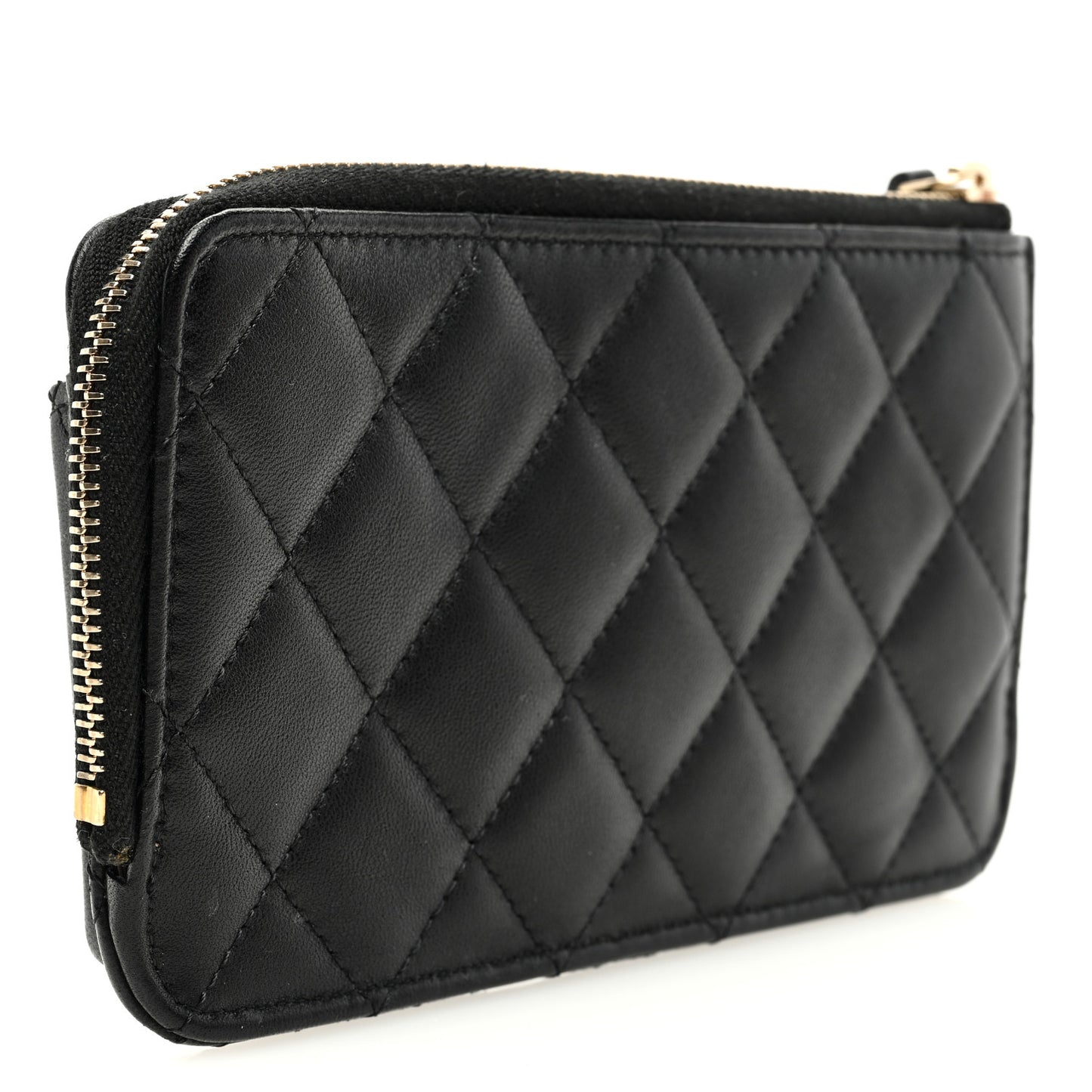 Lambskin Quilted Phone Holder Zip Clutch Black