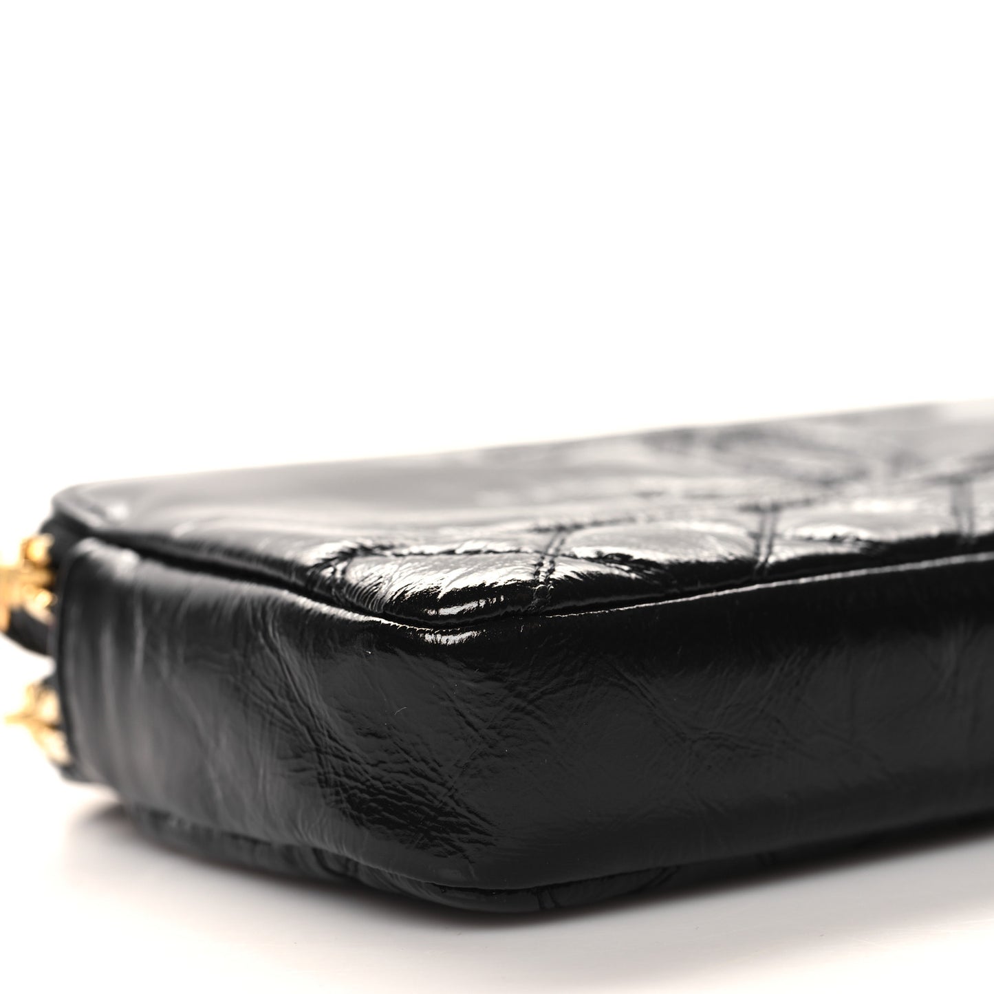 Glazed Aged Calfskin Quilted CC Small Clutch With Chain Black