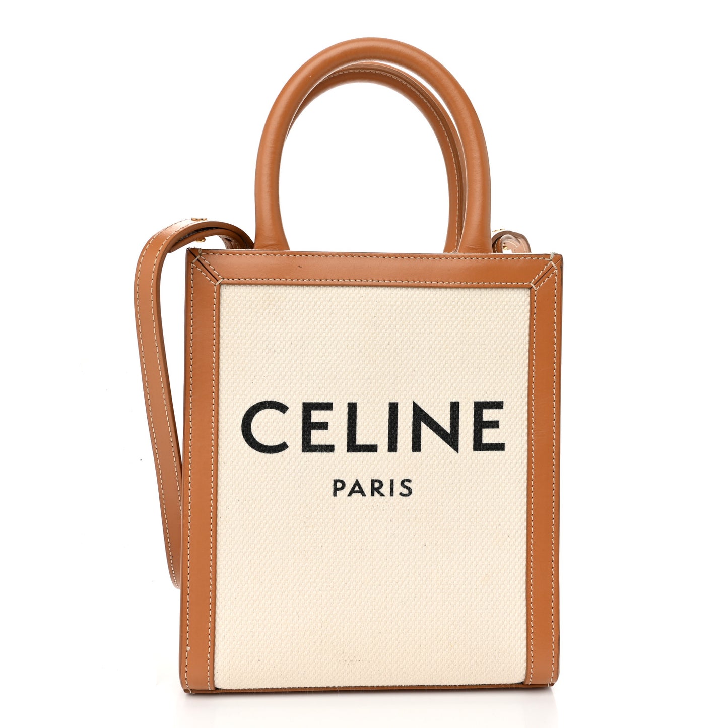 Canvas Calfskin Mini Vertical Cabas Natural Tan