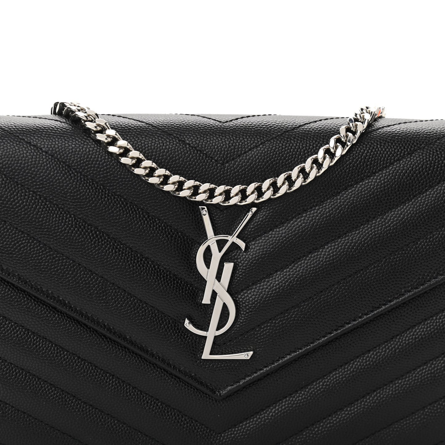 Grain De Poudre Matelasse Chevron Monogram Chain Wallet Black