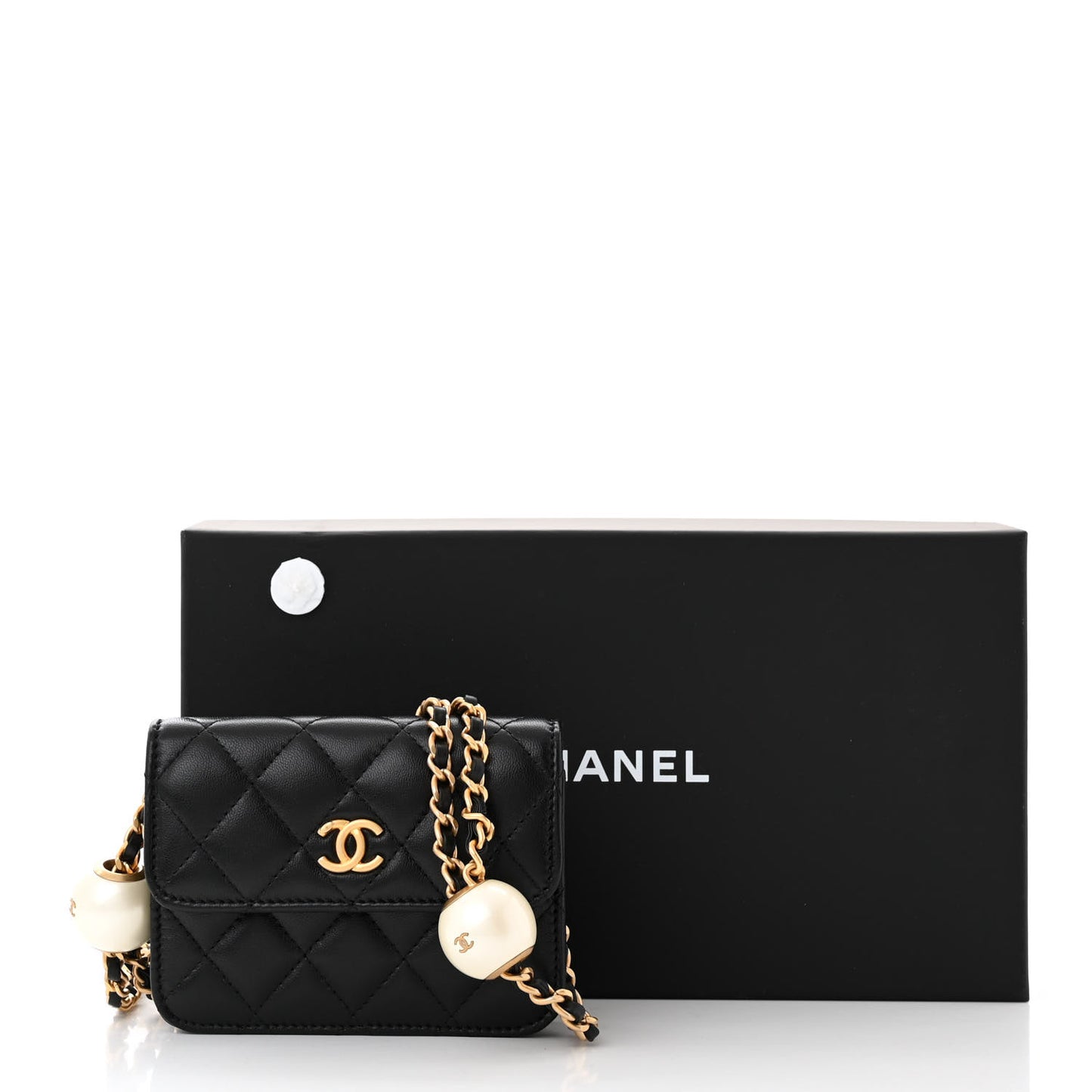 Lambskin Quilted Maxi Pearl Clutch With Chain Black
