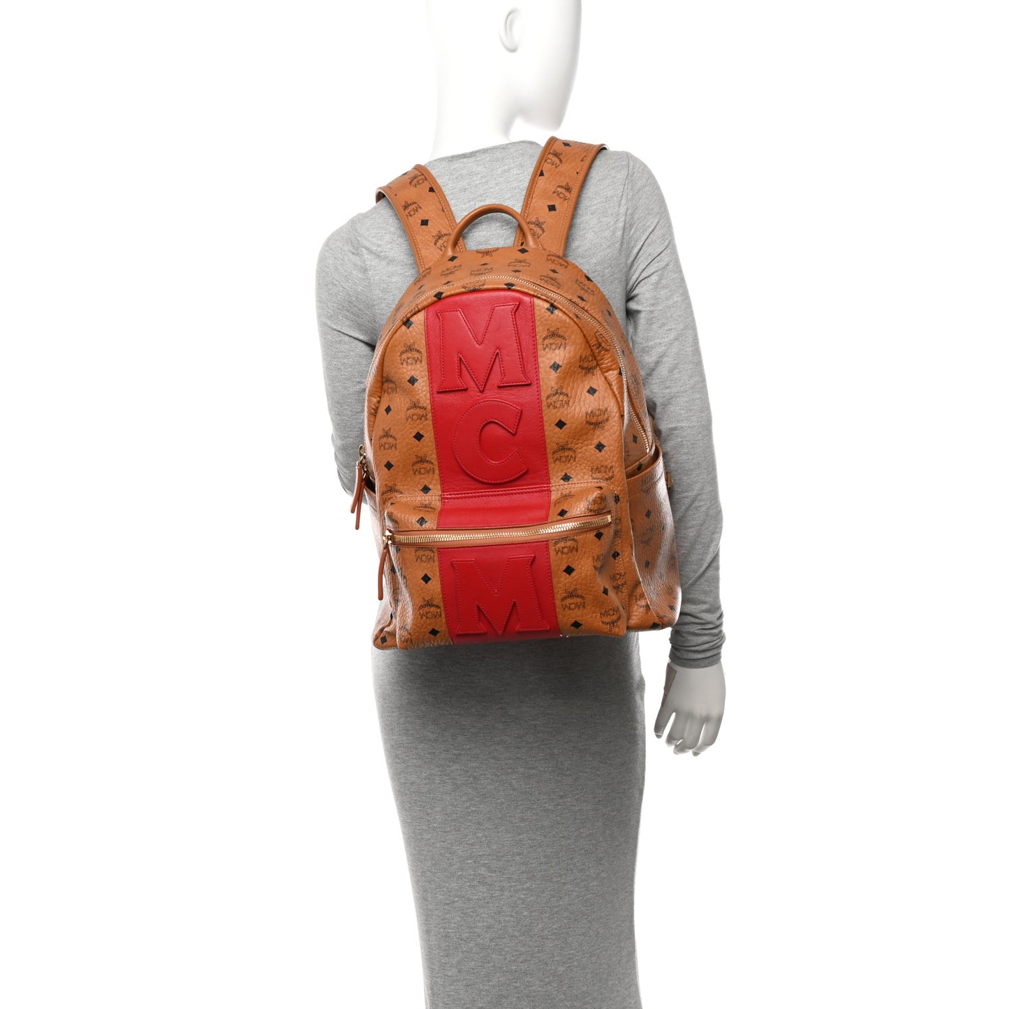 Visetos Medium Stark Logo Stripe Backpack Cognac Red