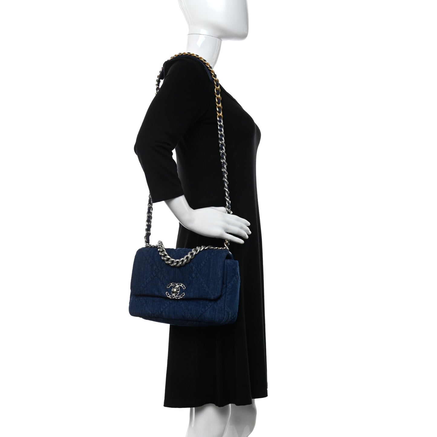 Denim Quilted Medium Chanel 19 Flap Blue