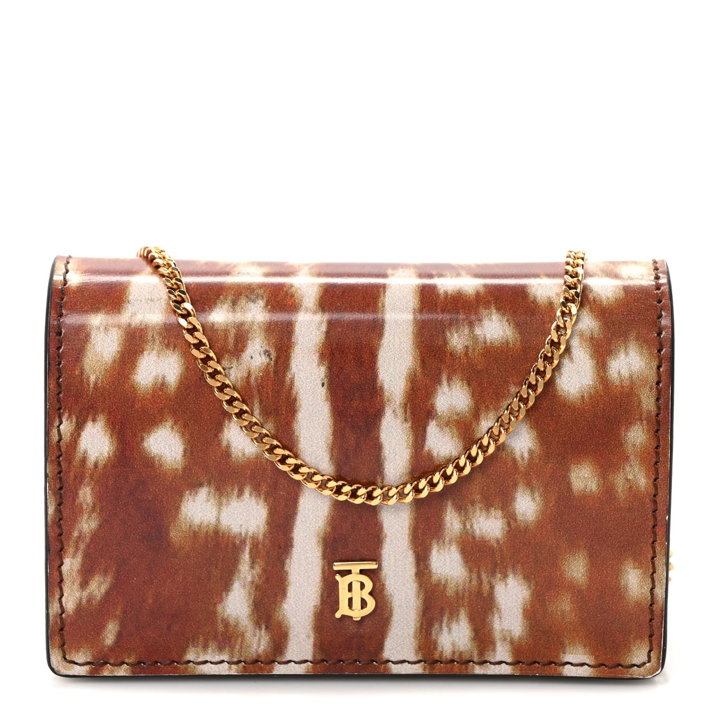 Calfskin Deer Printed Jessie Chain Card Case Malt Brown
