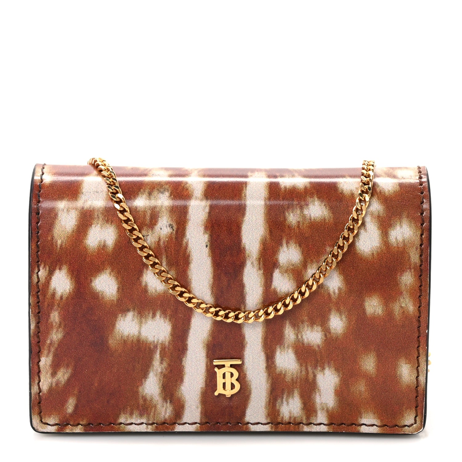 Burberry Calfskin Deer Printed Jessie Chain Card Case Malt Brown 1 of 11