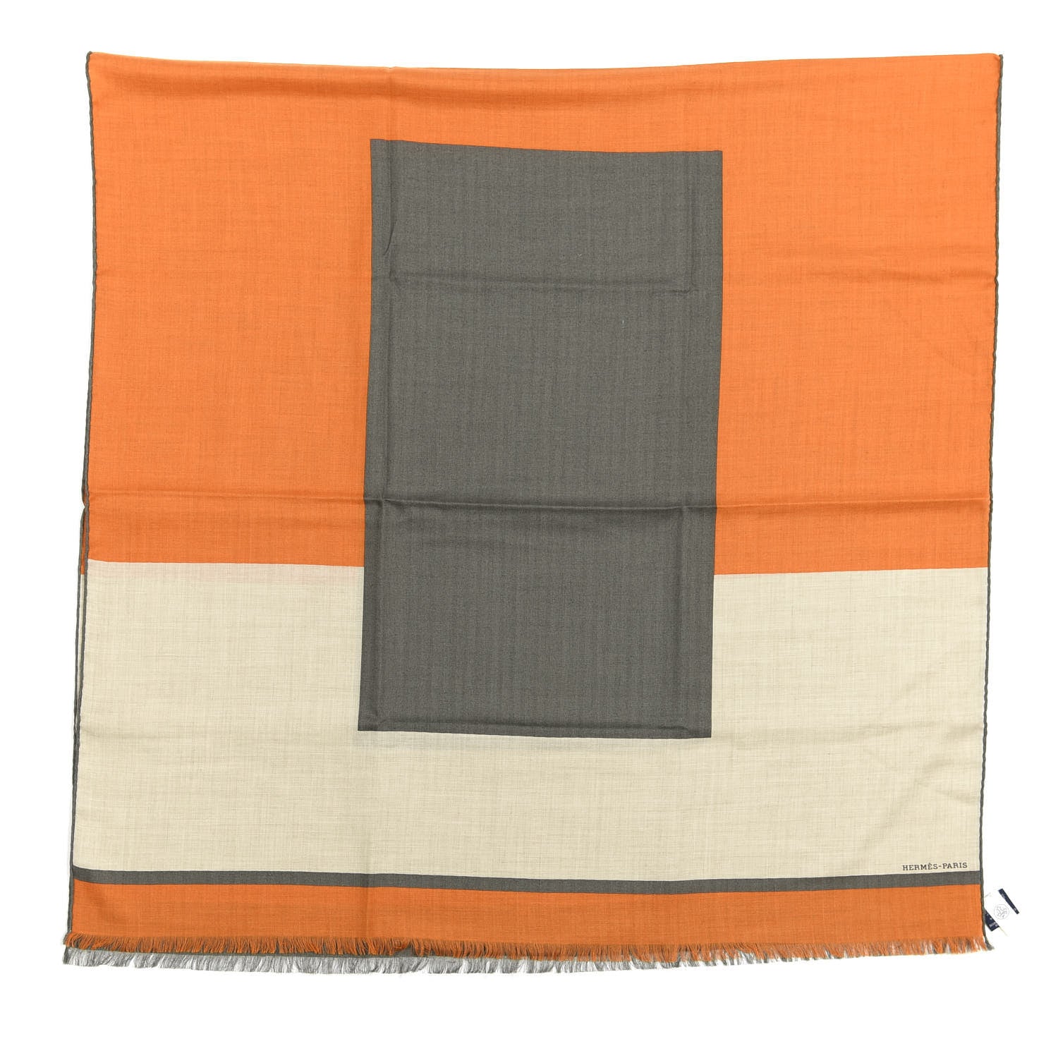 Hermes Cashmere Silk H Passant Stole 140 Orange Naturel Vert De Gris 2 of 5