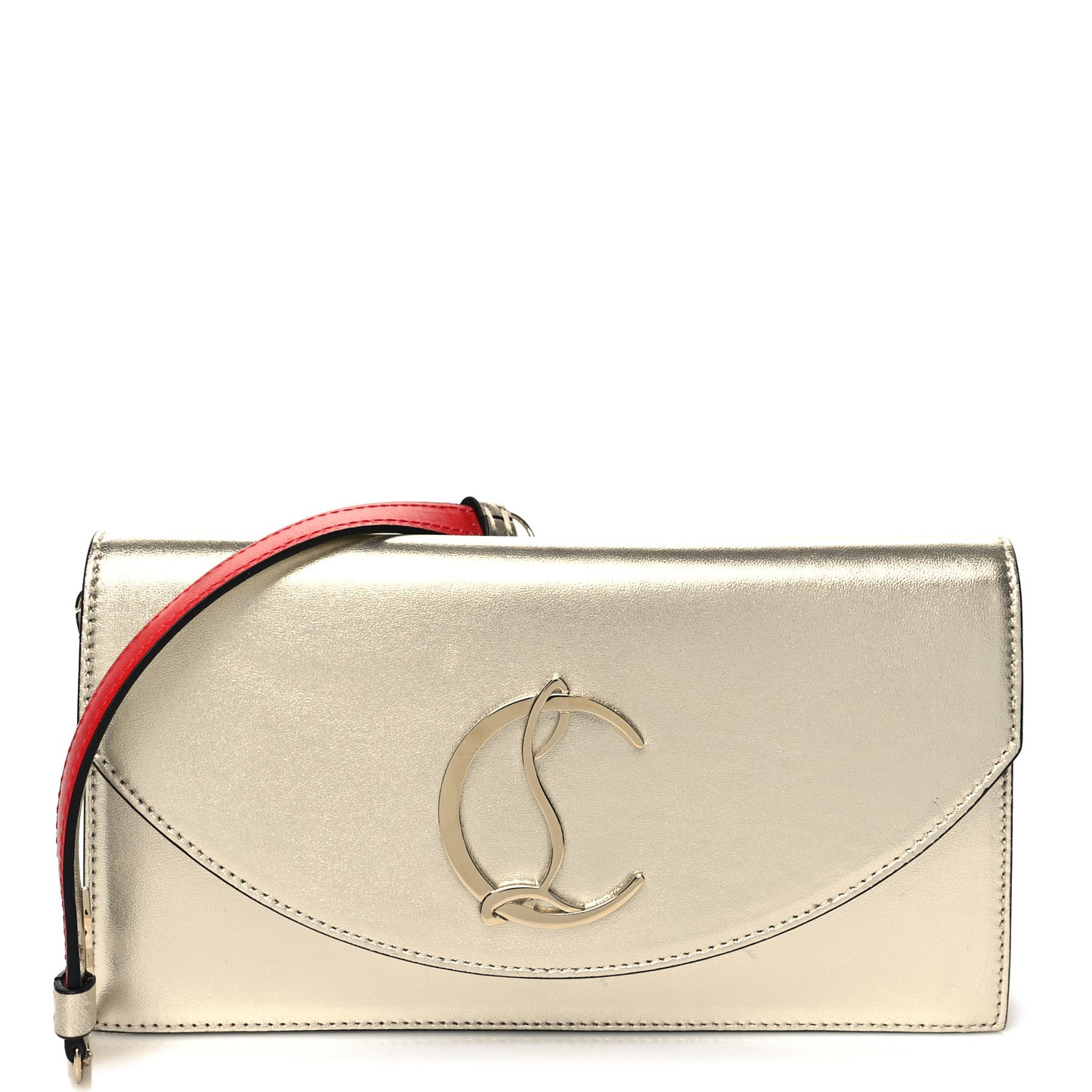 Metallic Nappa Laminated Loubi54 Crossbody Clutch Gold