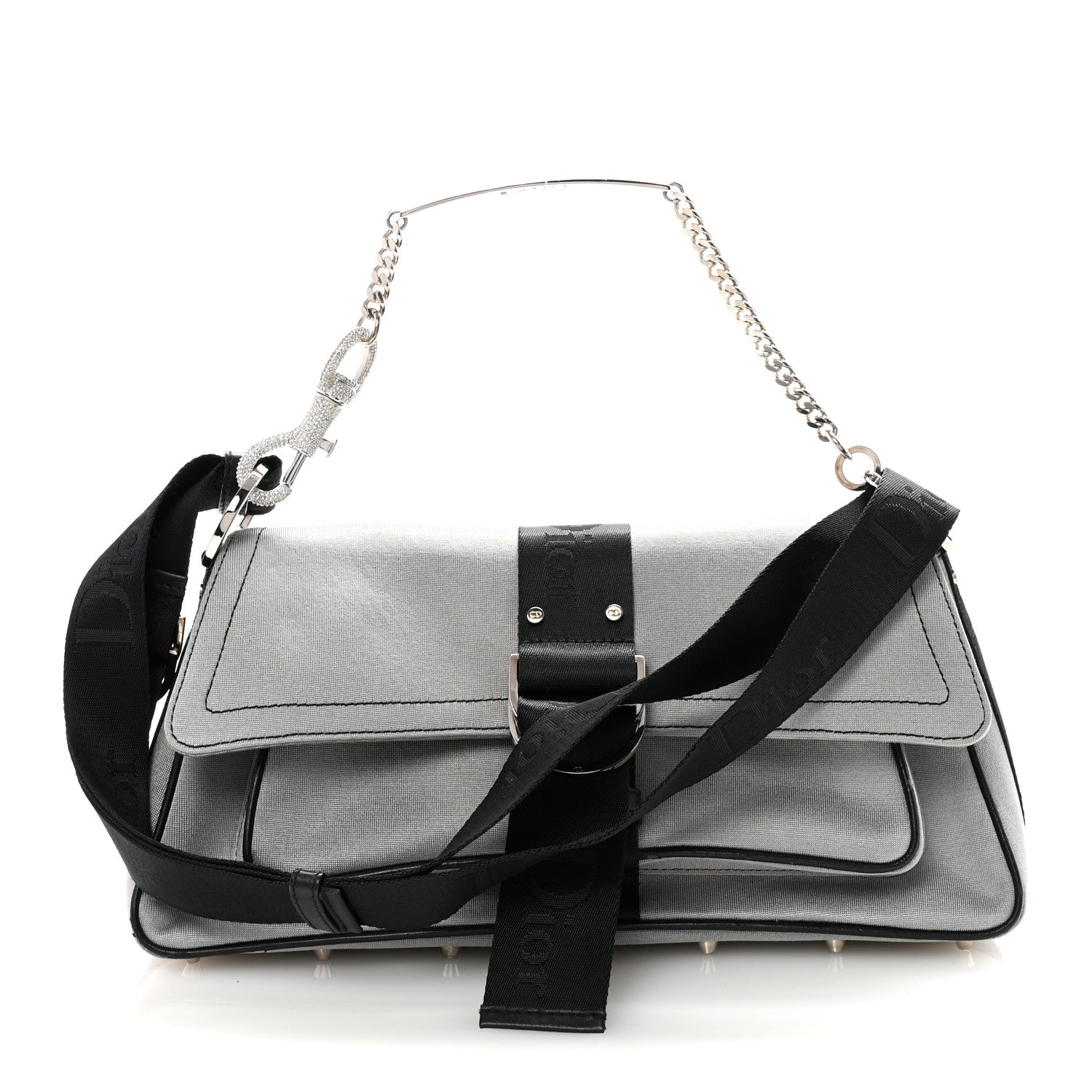 Christian Dior Silk Jersey Crystal Hardcore Bag Grey Black 1848035