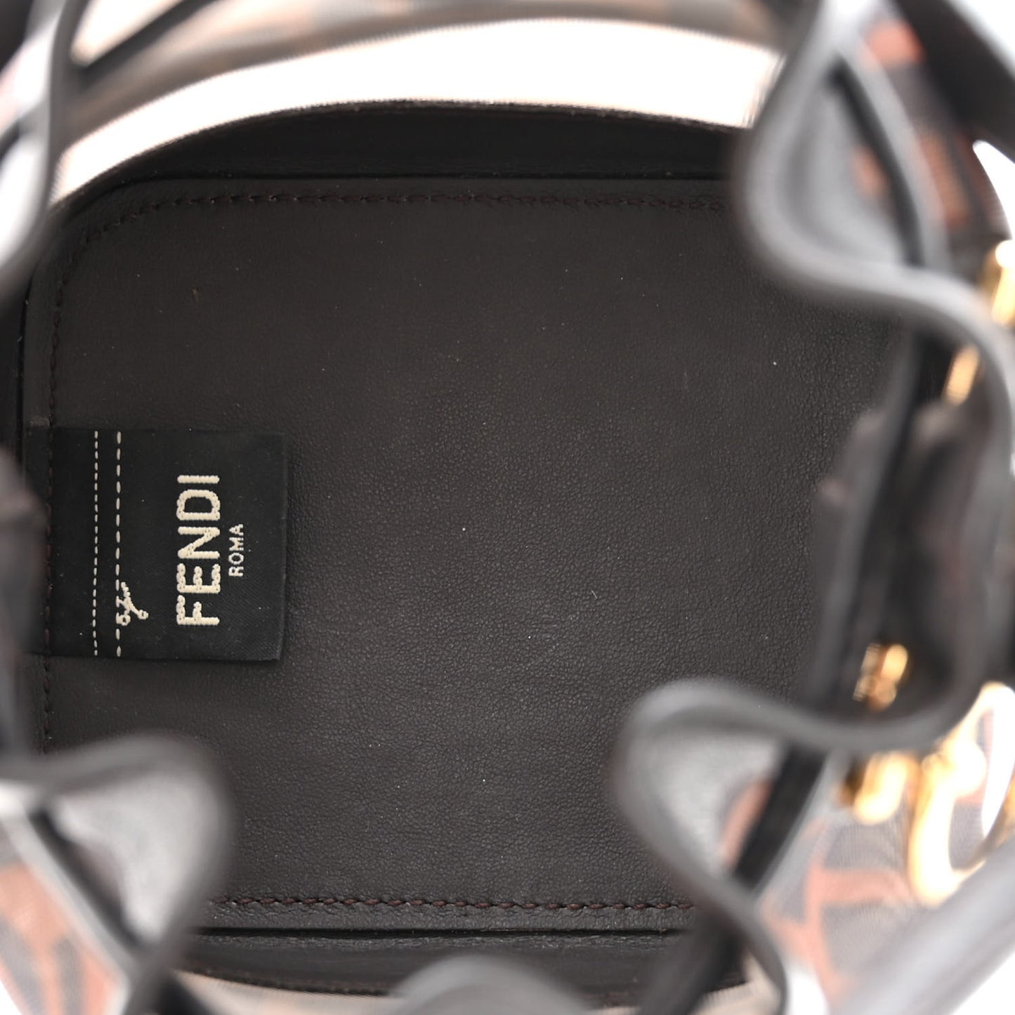 Mesh Vitello Grace F is Fendi FF 1974 Mini Mon Tresor Bucket Bag Marrone Black Ebano