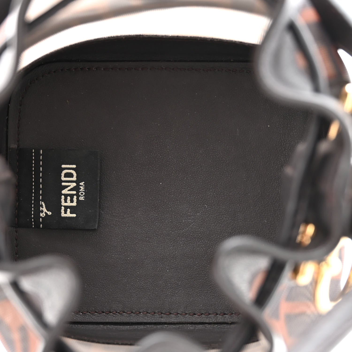 Fendi Mesh Vitello Grace F is Fendi FF 1974 Mini Mon Tresor Bucket Bag Marrone Black Ebano 5 of 13