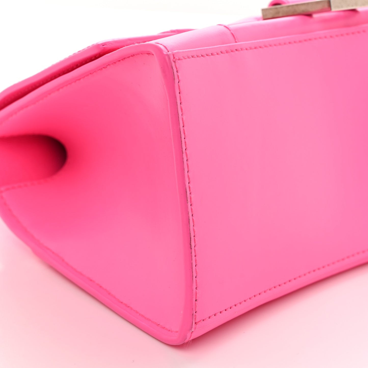 Shiny Box Calfskin Small Hourglass Top Handle Bag Fluo Pink