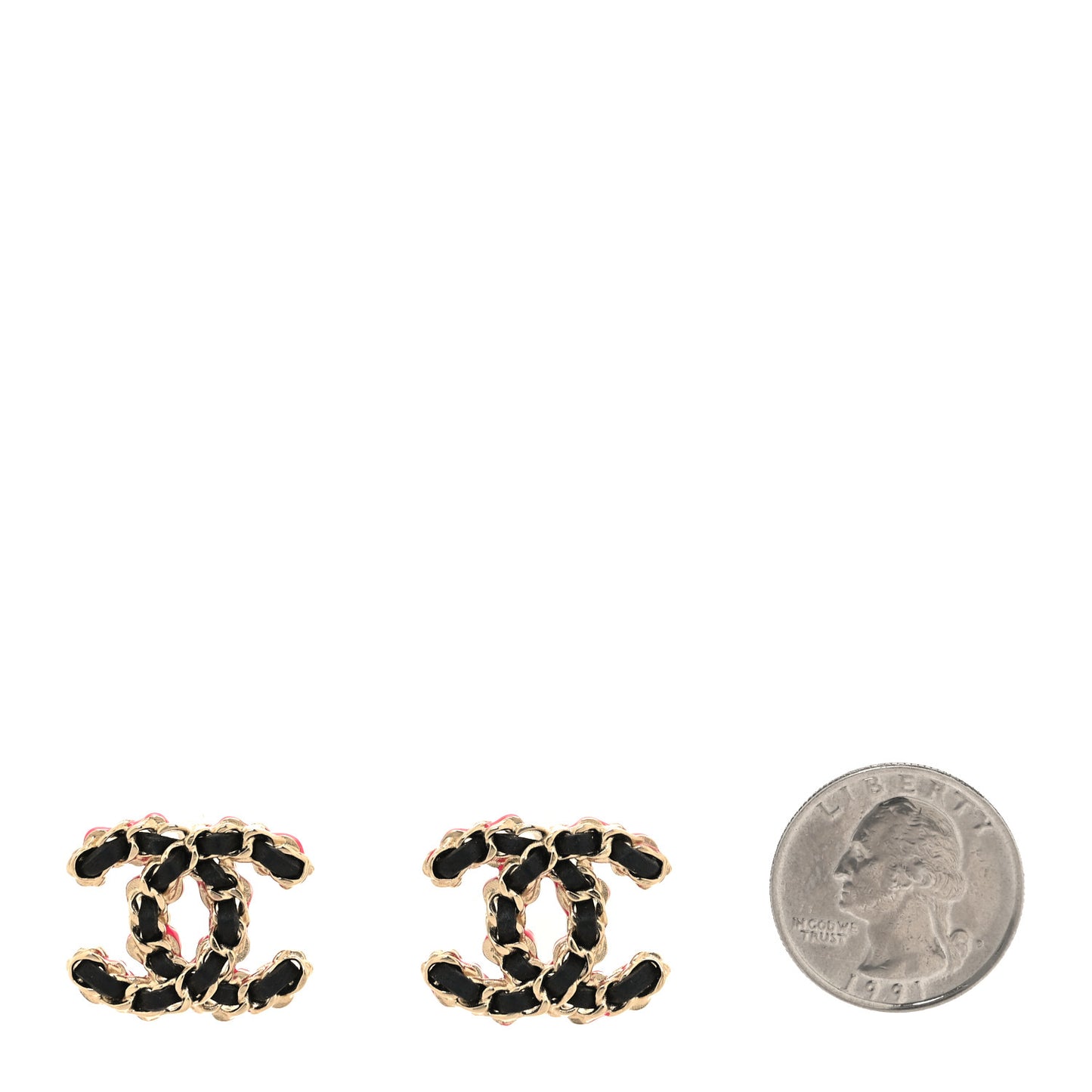Lambskin CC Chain Earrings Black Gold Pink