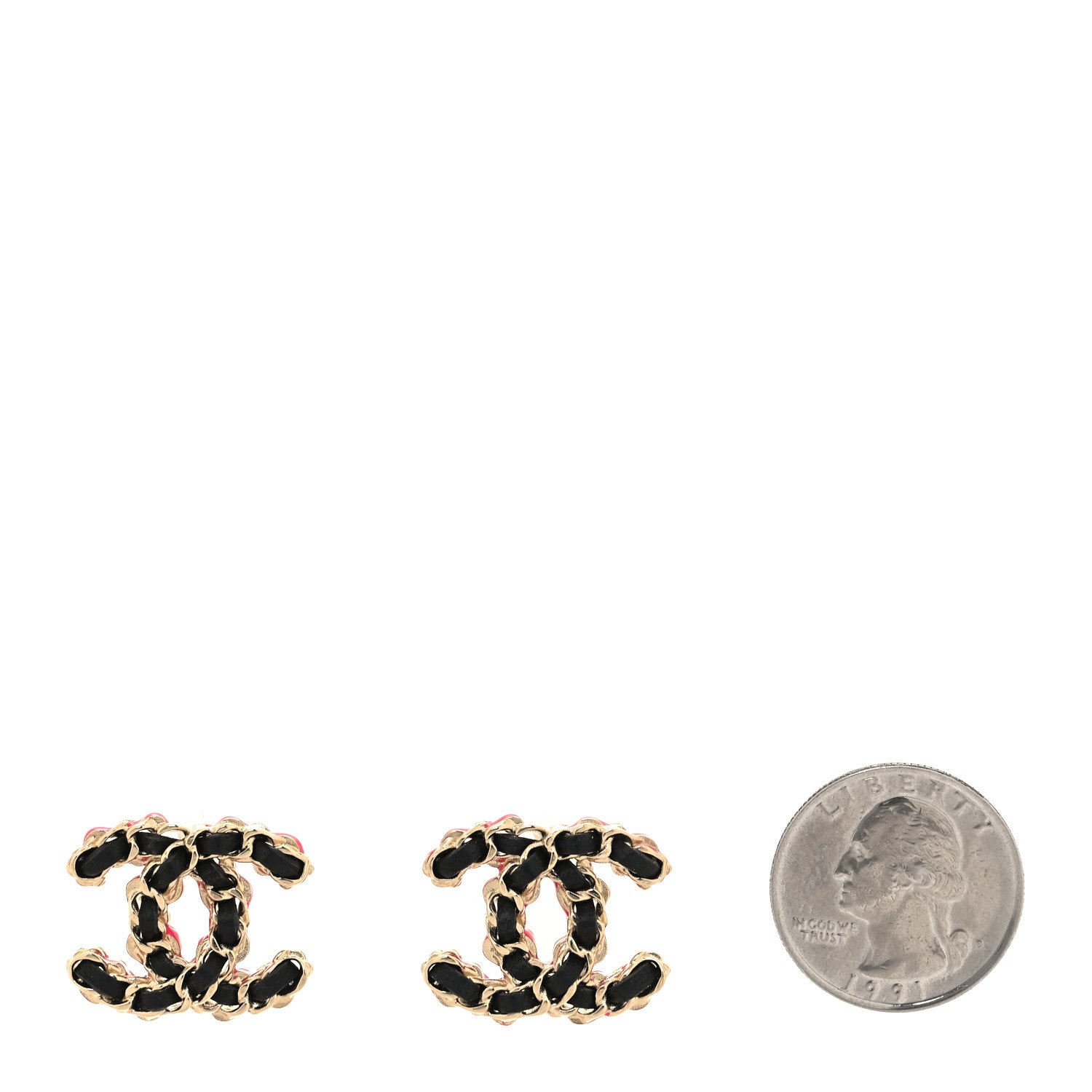 Chanel Lambskin CC Chain Earrings Black Gold Pink 2 of 5