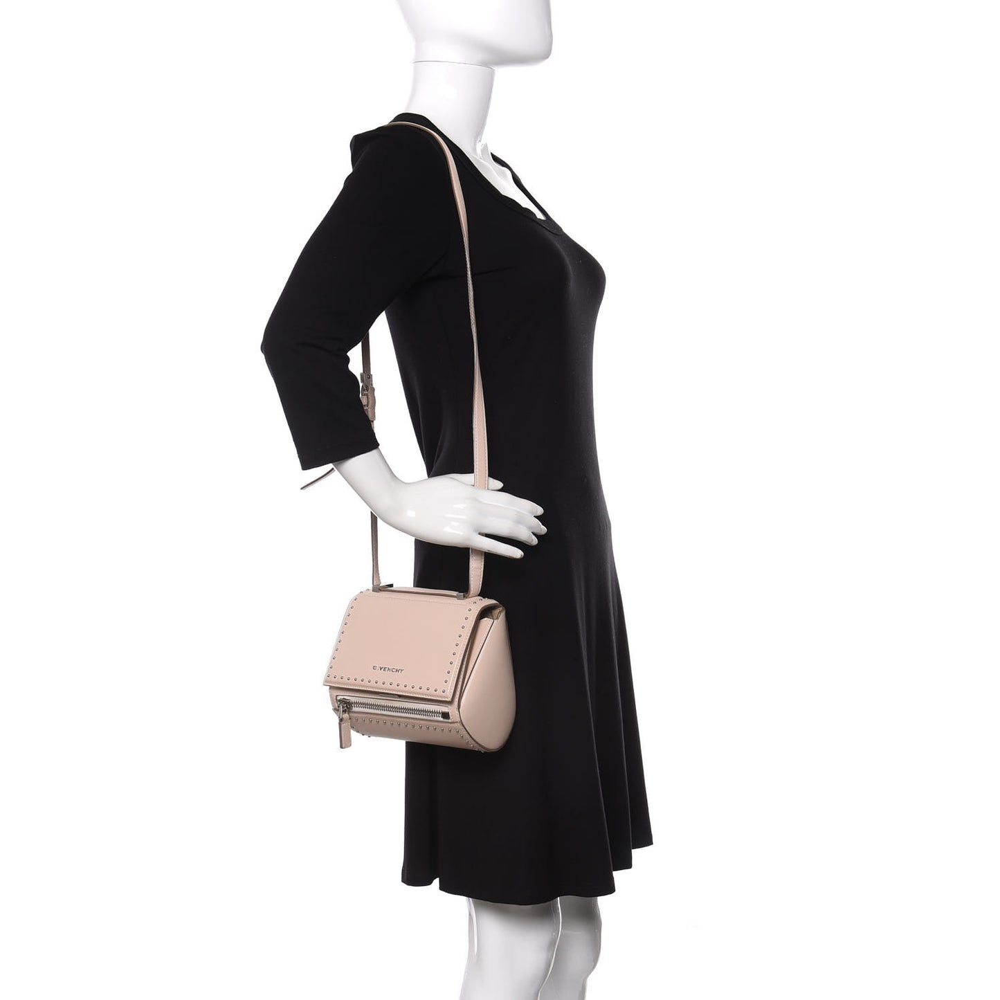 Calfskin Studded Mini Pandora Box Crossbody Bag Nude Pink