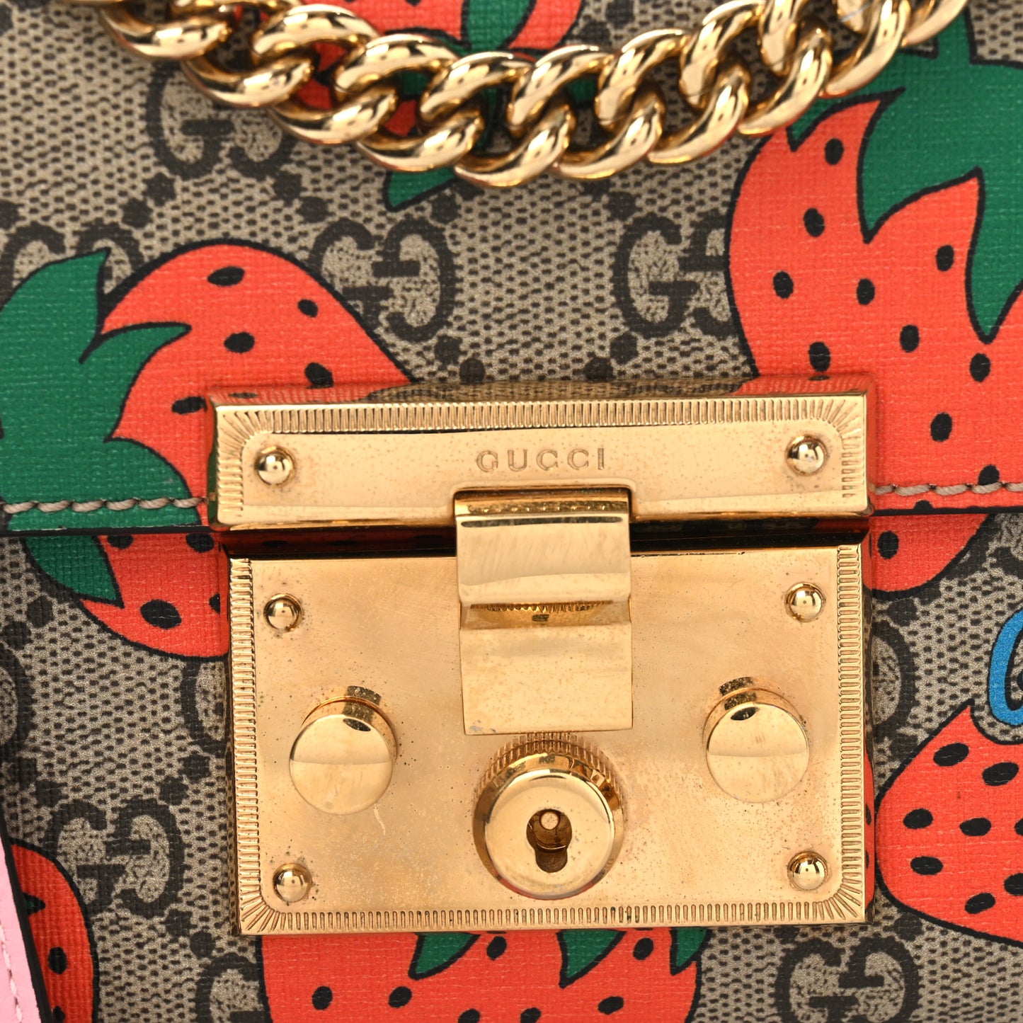 GG Supreme Monogram Strawberry Small Padlock Shoulder Bag
