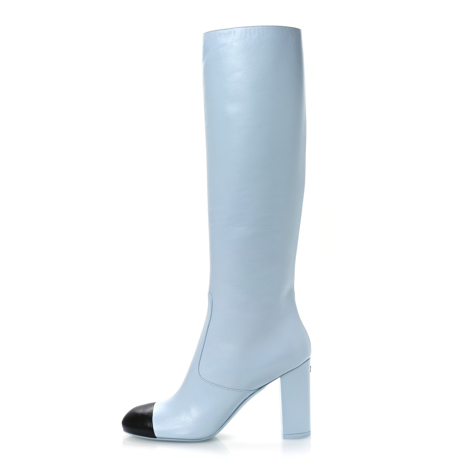 Chanel Lambskin Cap Toe High Boots 39 Light Blue Black 1766137