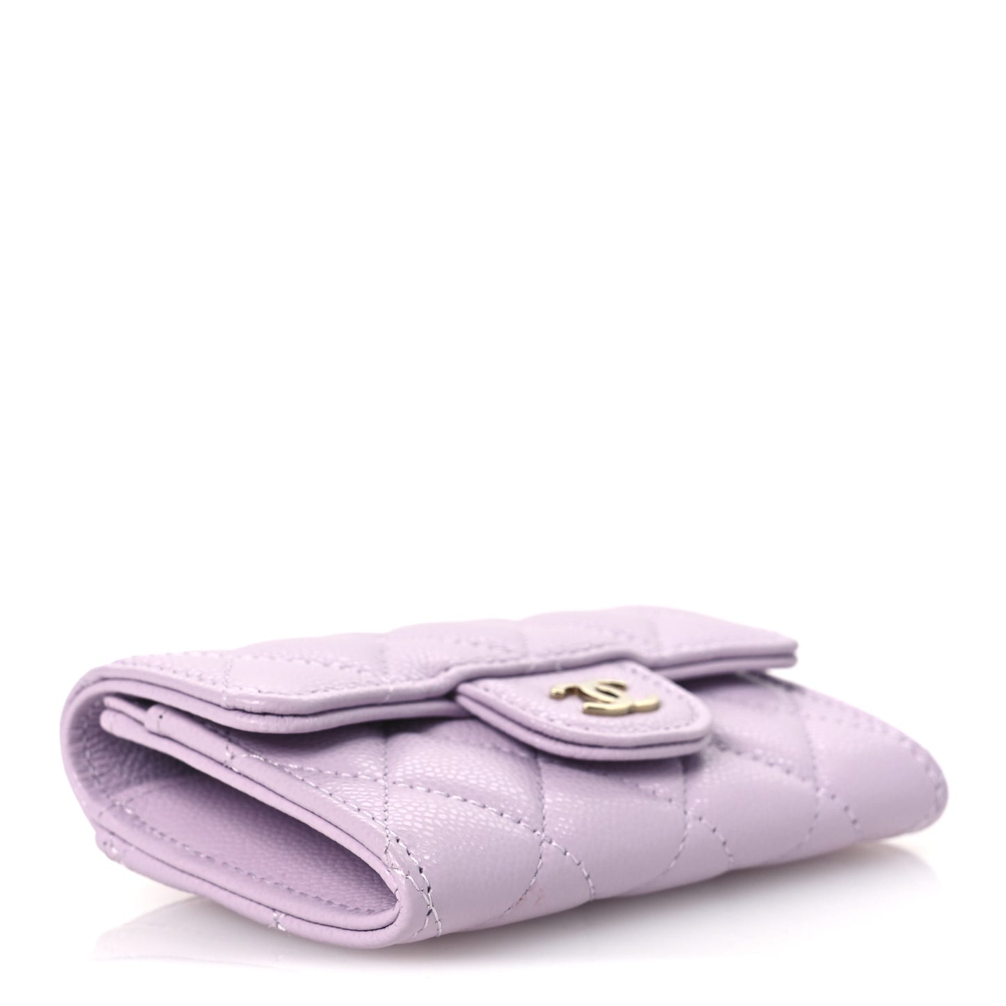 Caviar Quilted Flap Card Holder Wallet Light Purple
