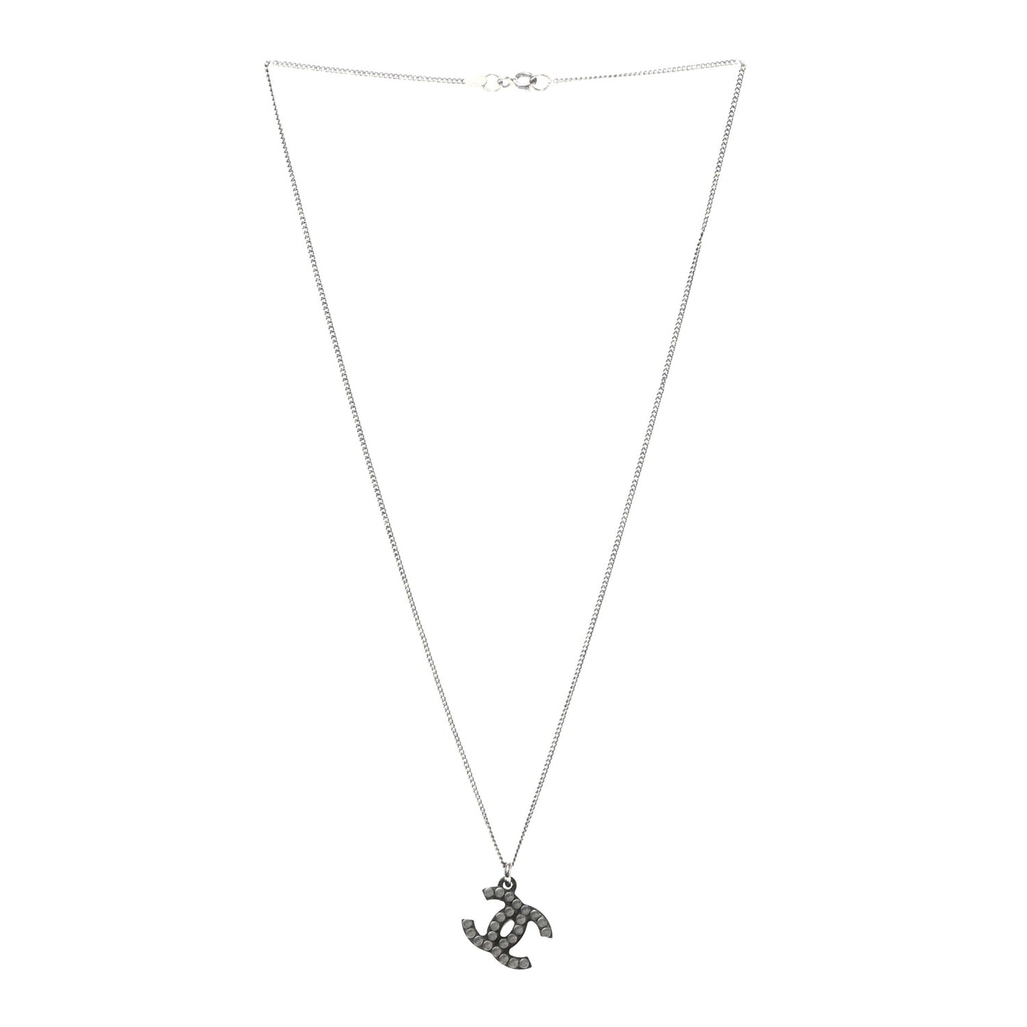 Resin Metal Studded CC Necklace Black