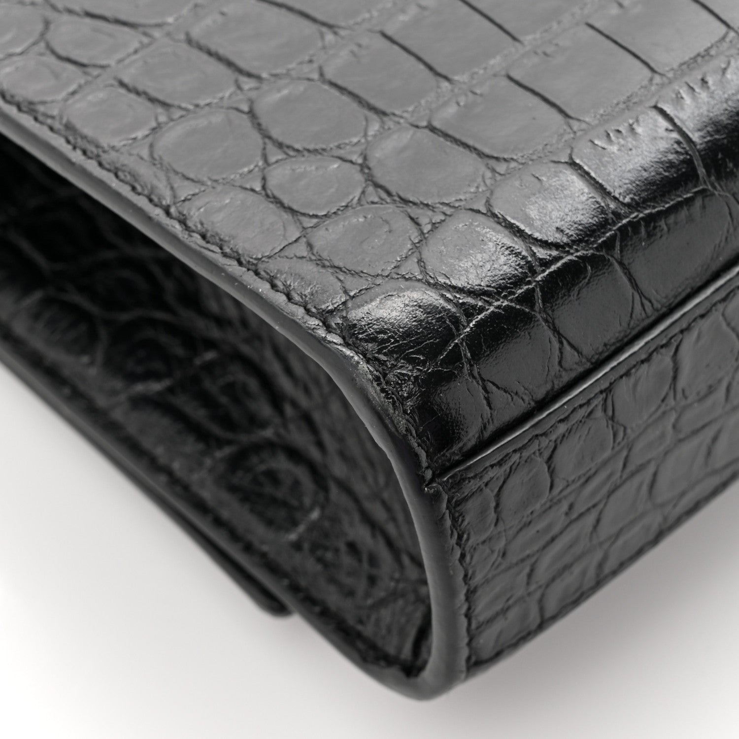 Saint Laurent Calfskin Crocodile Embossed Medium Classic Monogram Kate Tassel Satchel Black 15 of 17