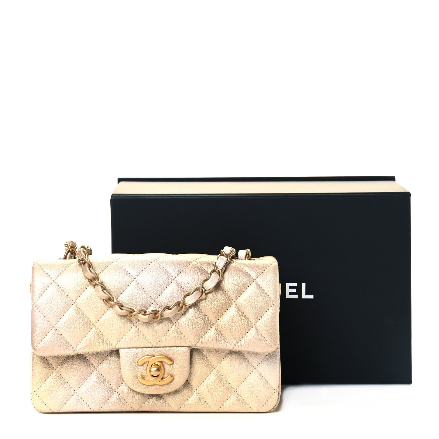 Metallic Goatskin Quilted Mini Rectangular Flap Gold
