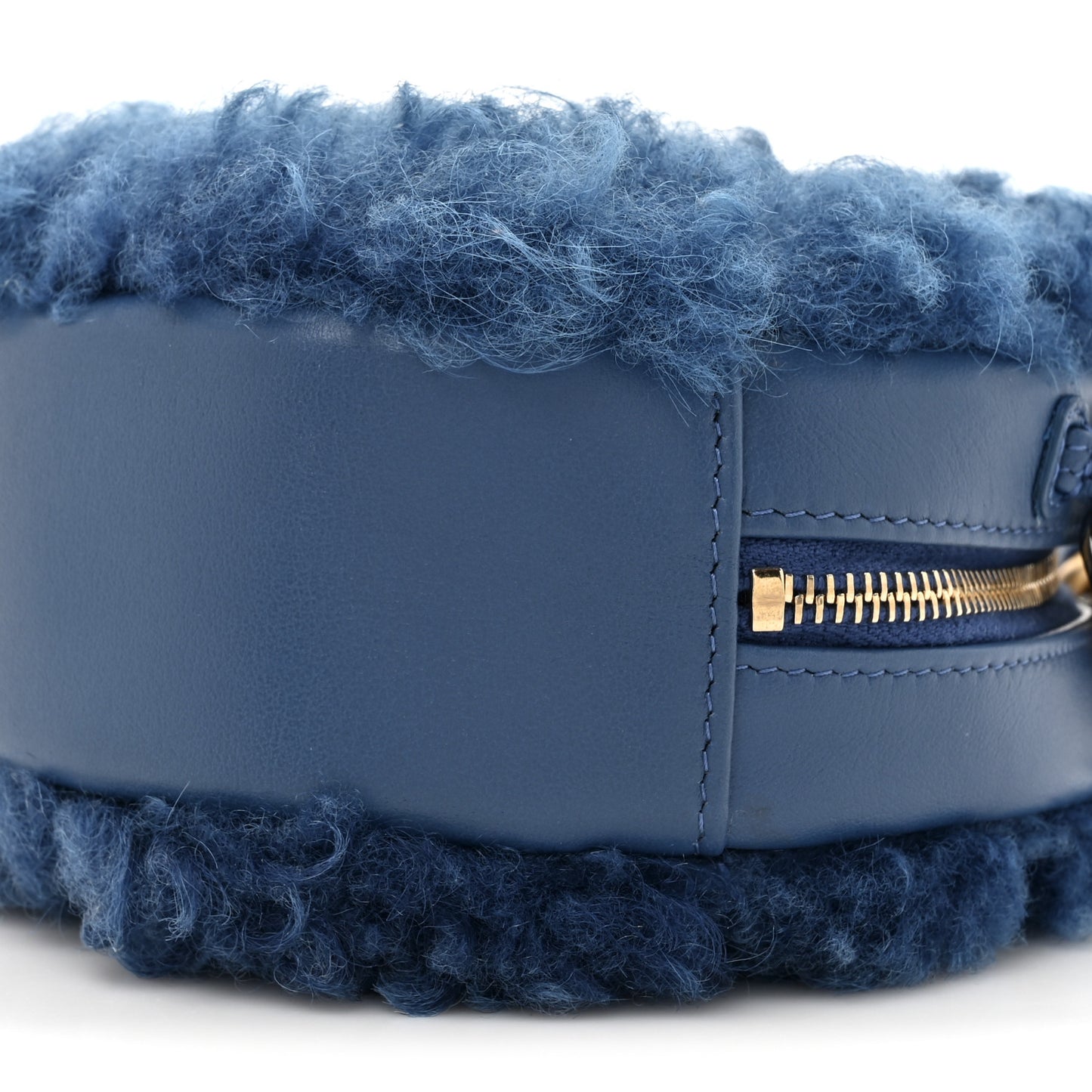 Shearling Sheepskin Chanel 19 Round Clutch With Chain Blue